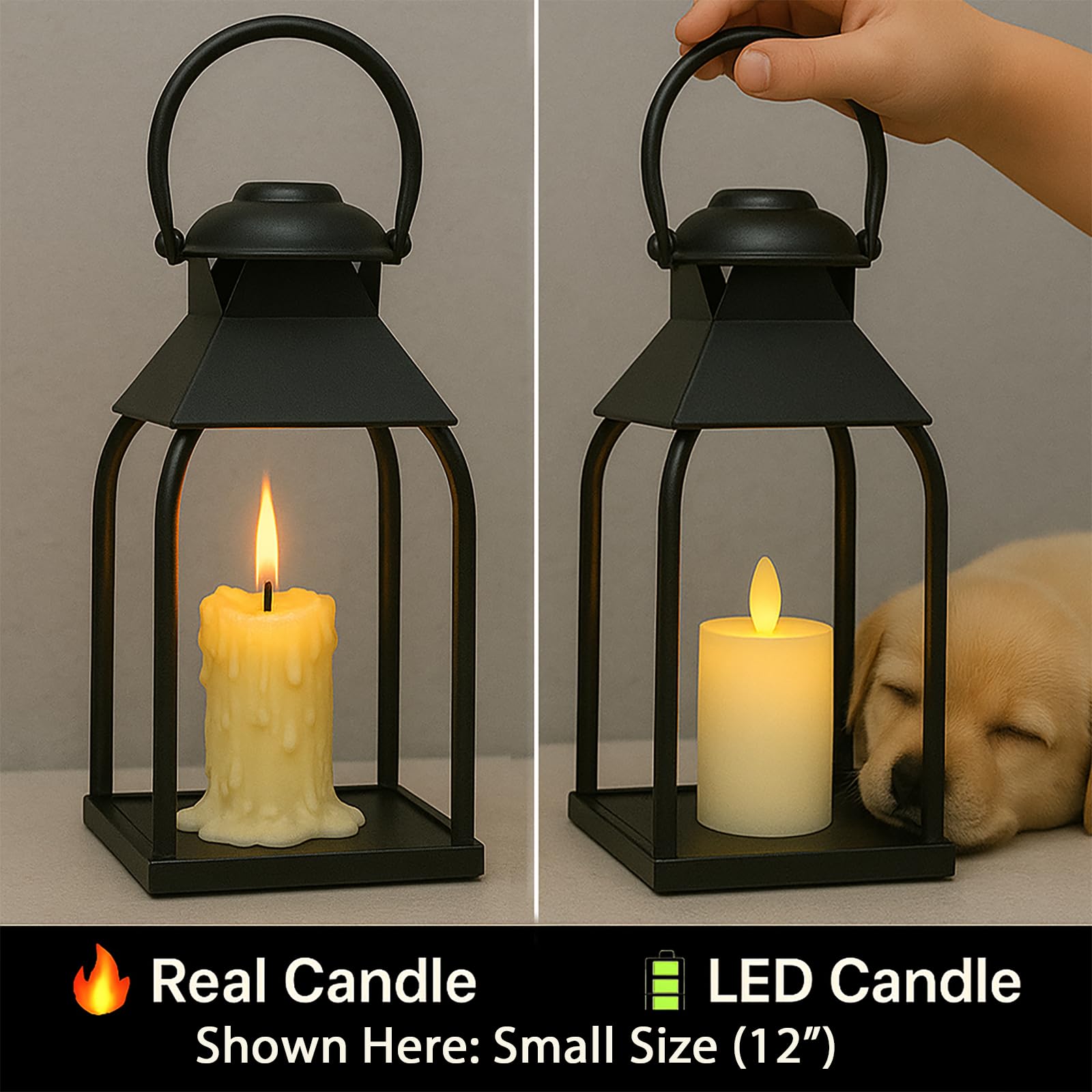 Decorative Metal Lanterns Indoor Outdoor, Candle Holder for Porch, Patio, Fireplace, Floor, Wedding, Christmas, Fall, Holiday, F