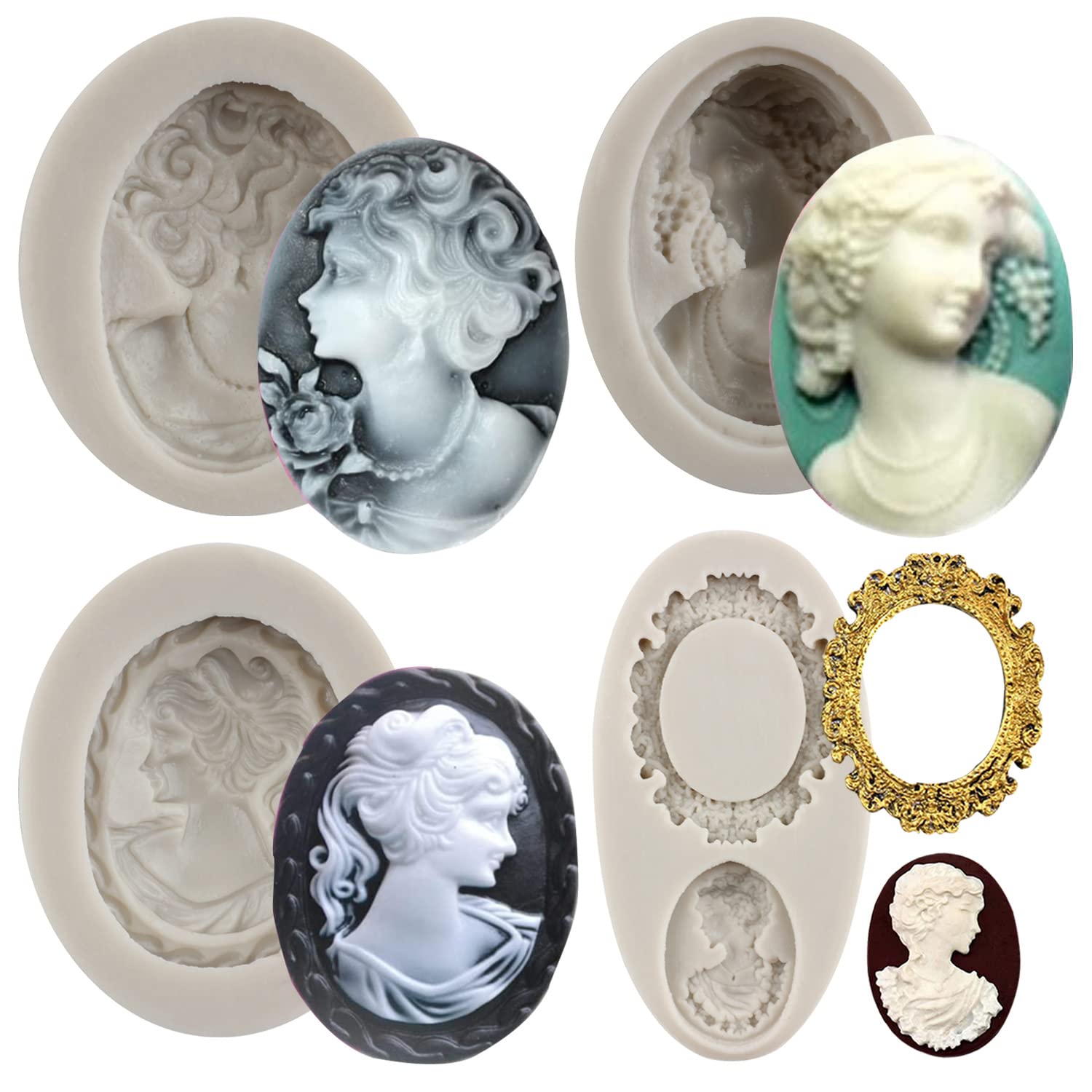 Sijiangmold Cameo Picture Frame Silicone Molds Frame Lady Avatar Fondant Mold For Cake Decorating Cupcake Topper Candy Chocolate
