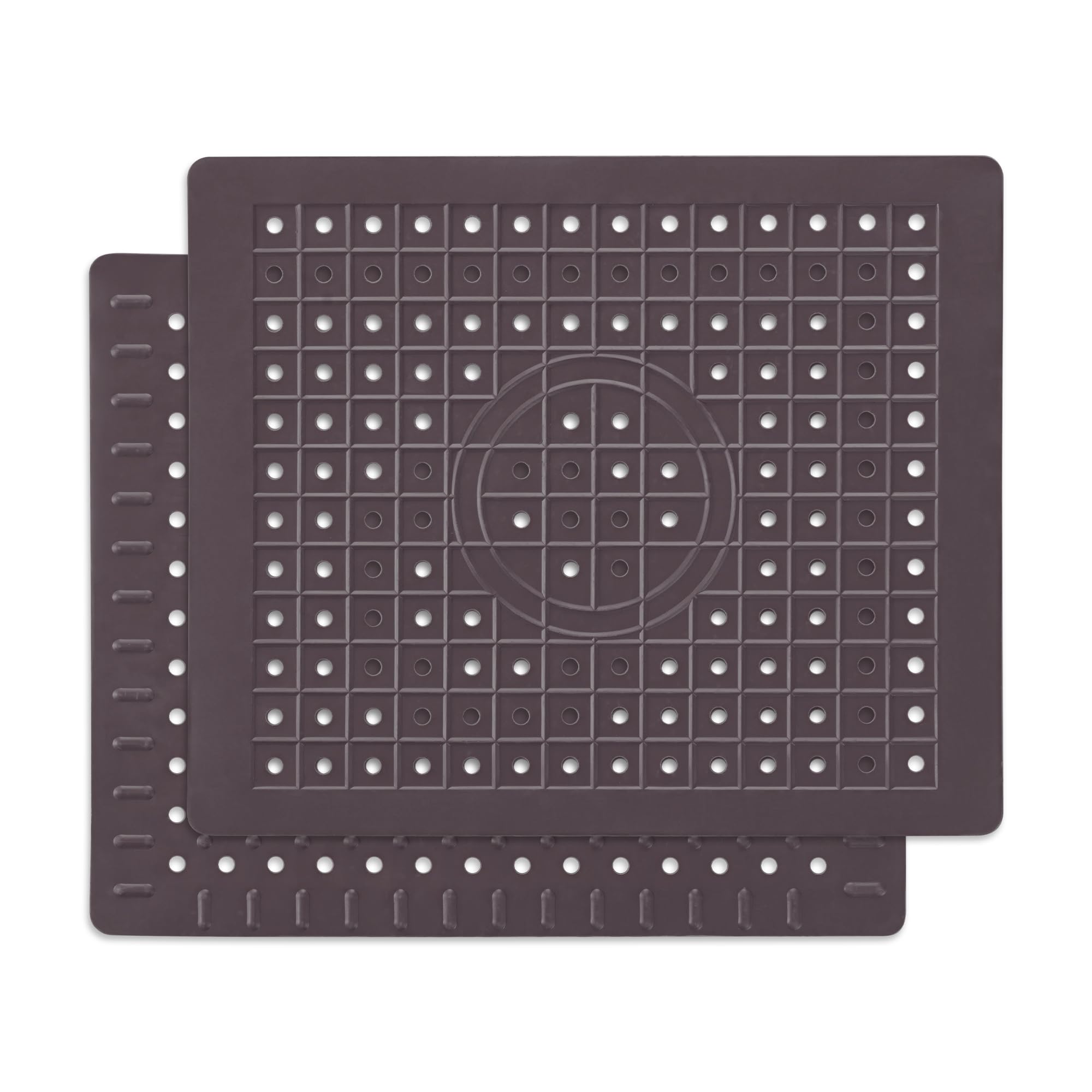 WILLKOMMEN Kitchen Sink Mat, 12 x 10 Rectangular Sink Protector Pad, Fast-Draining Grid Design Liner, Dish Drying Mat 2 Pack Cof