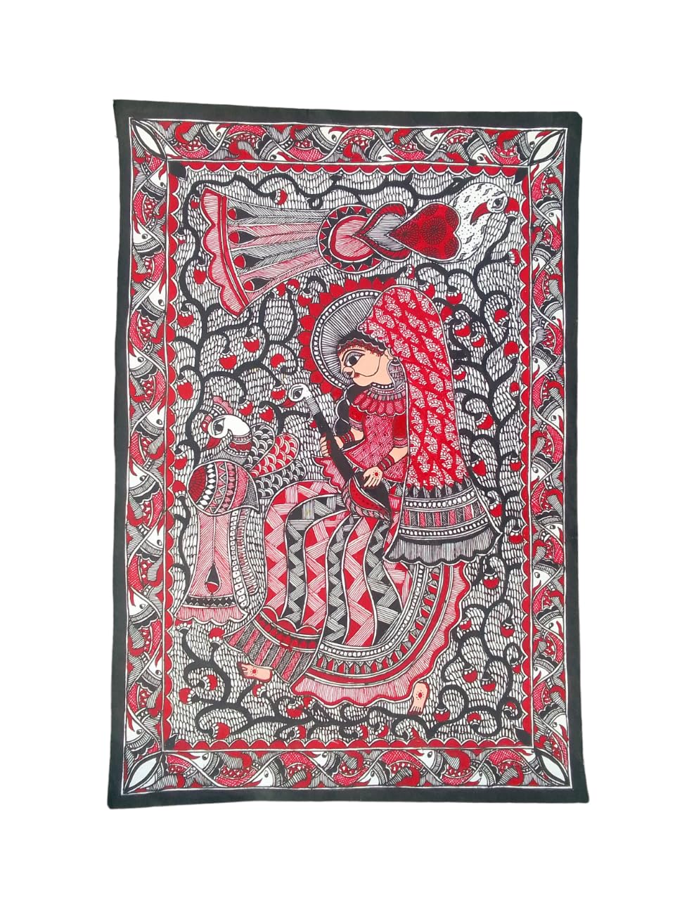 Mini Art Mithila Painting Madhubani Painting Of Devi Saraswati (22 X15 Inch)-Unframed