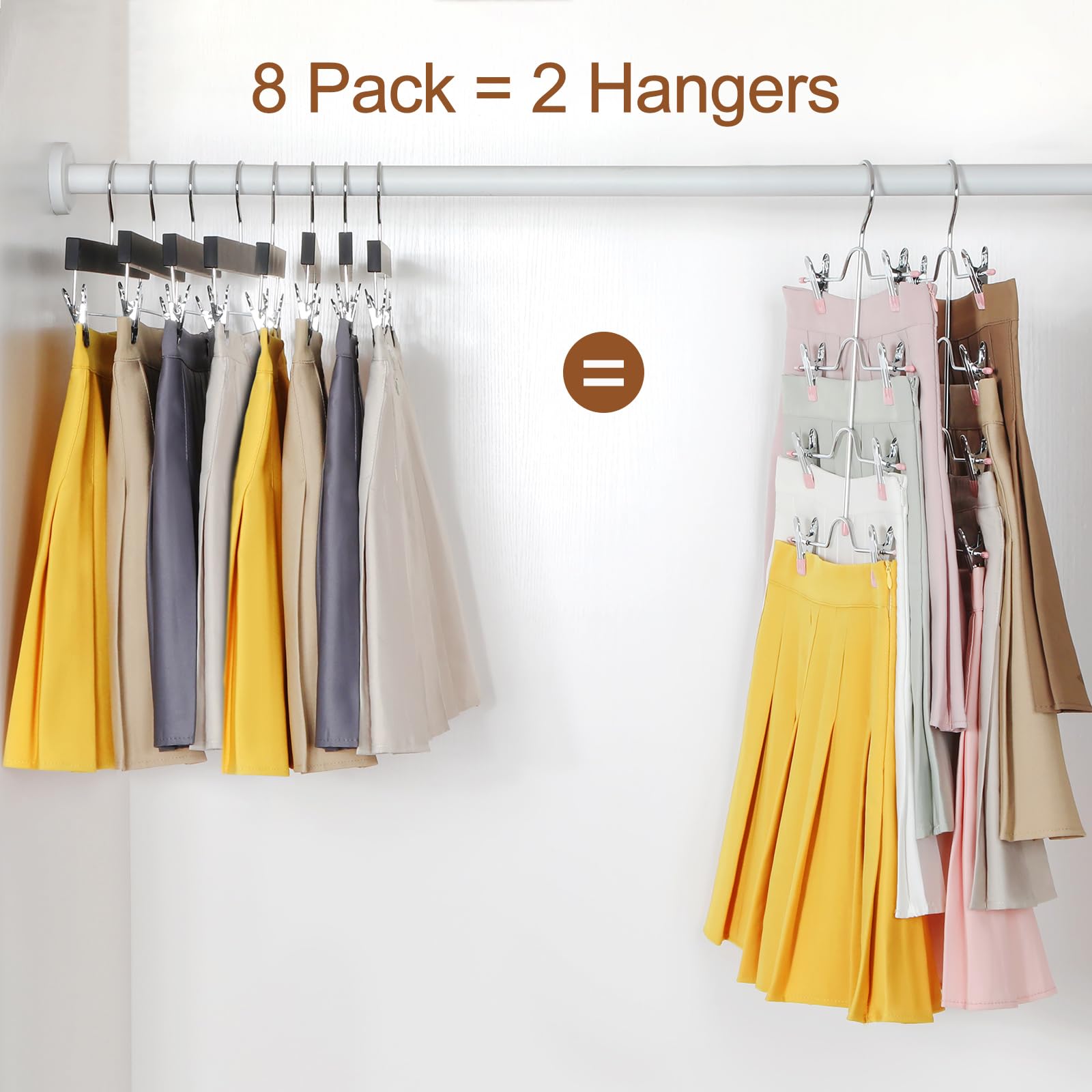 TOPIA HANGER 4 Tier Metal Skirt Hangers for Women  Pants Hanger Space Saving with Adjustable Clips  Gain 70% More Space  Non Slip Grip for Slacks  Trousers  Shorts  Jeans  Towels  Pink  2-Pack  CT20P