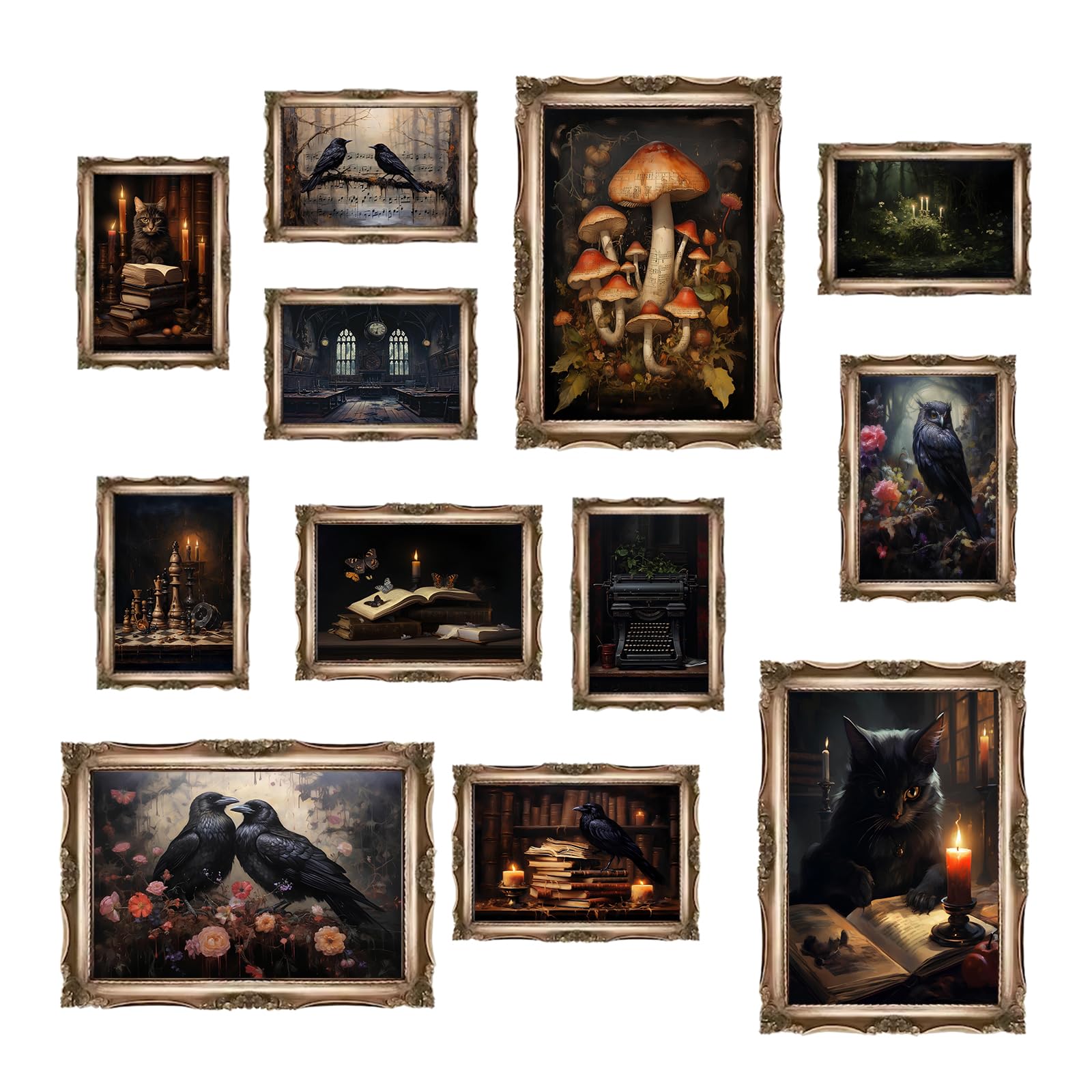 Dark Academia Decor,Victorian Gothic Wall Decor For Bedroom,Dark Academia Wall Art Goth Posters,Dark Raven Art Prints Canvas,Moo