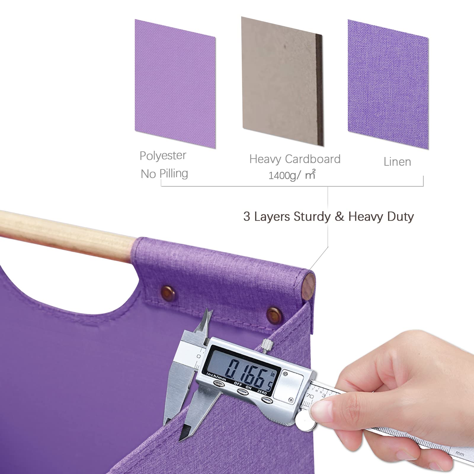 Hoonex Large Foldable Storage Bins, Linen Fabric, Pack Of 2, Storage Baskets With Wooden Carry Handles And Sturdy Heavy Cardboar