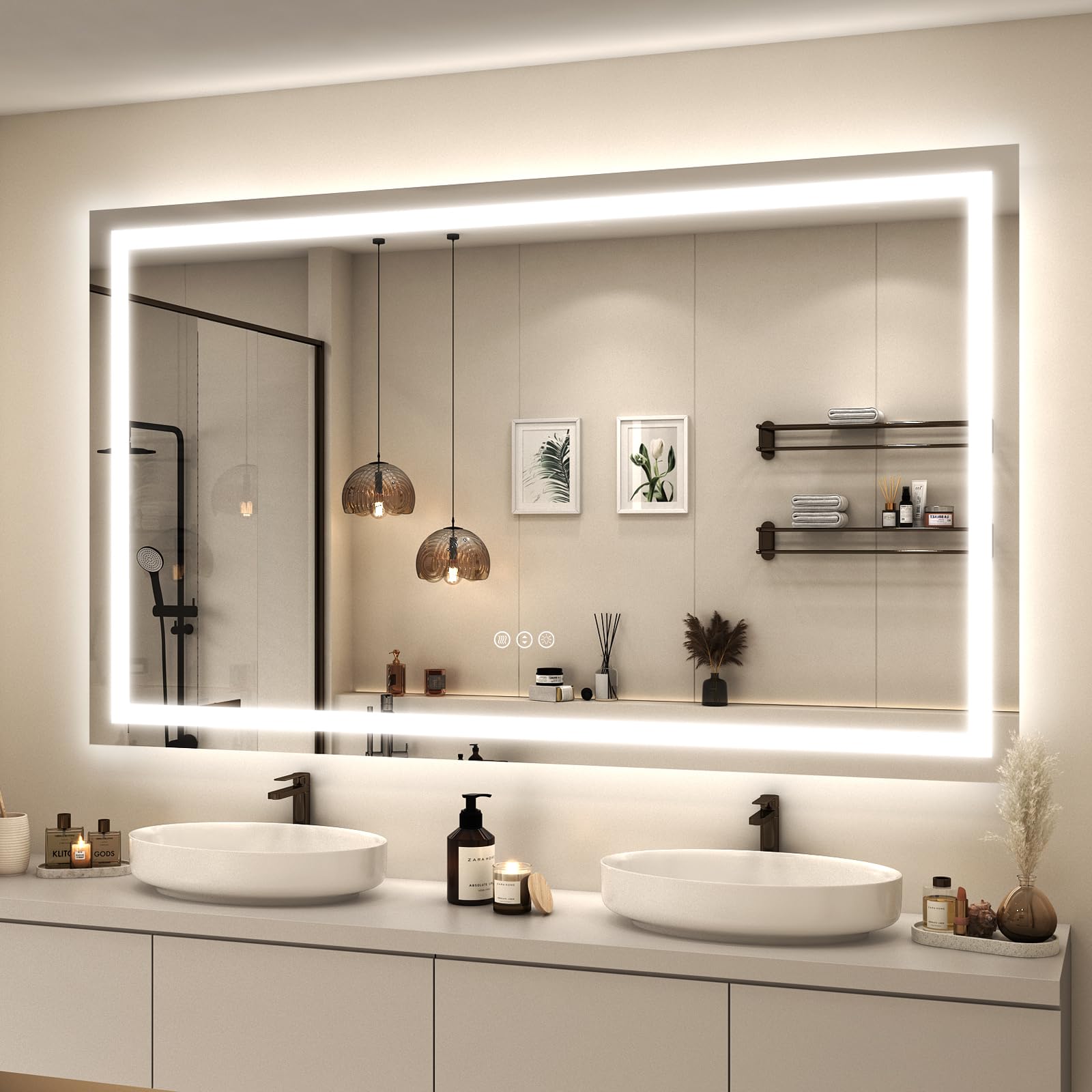 Oddsan 66X40 Inch Large Led Mirror For Bathroom, Lighted Vanity Mirror For Wall, Dimmable, Anti-Fog, Shatter-Proof, Etl Listed (