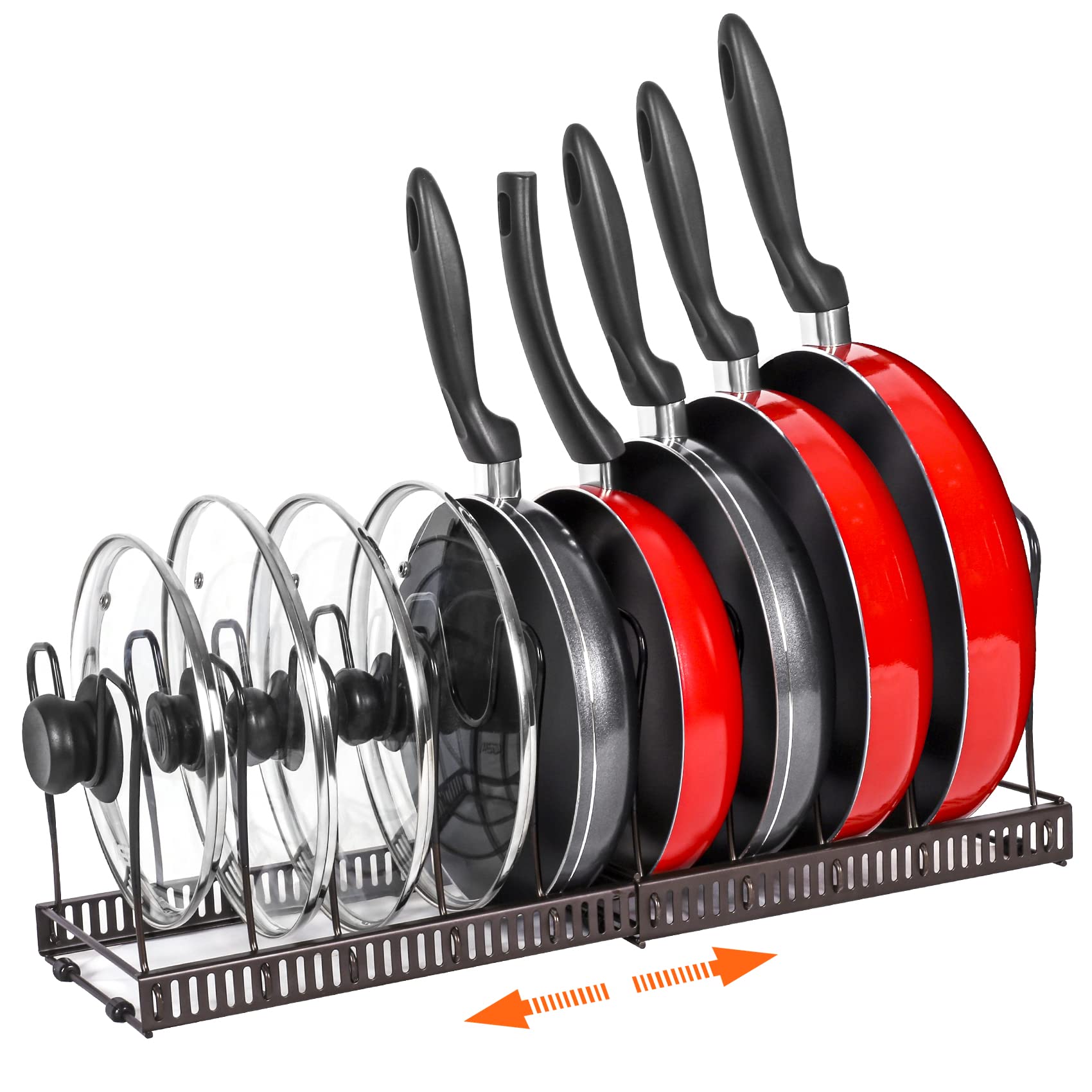 Roohua Pot Rack -Expandable Pan Organizer For Cabinet,Pot Lid Holder With 10 Adjustable Compartment For Kitchen Cabinet Cookware