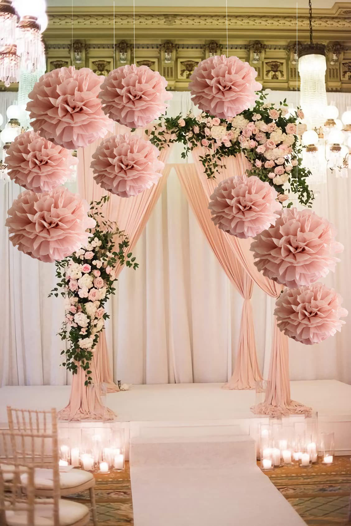 Set Of 9 Dusty Rose Mauve Pink Tissue Pom Poms Paper Flowers Wall Backdrop Centerpieces For Wedding Baby Bridal Shower Nursery C