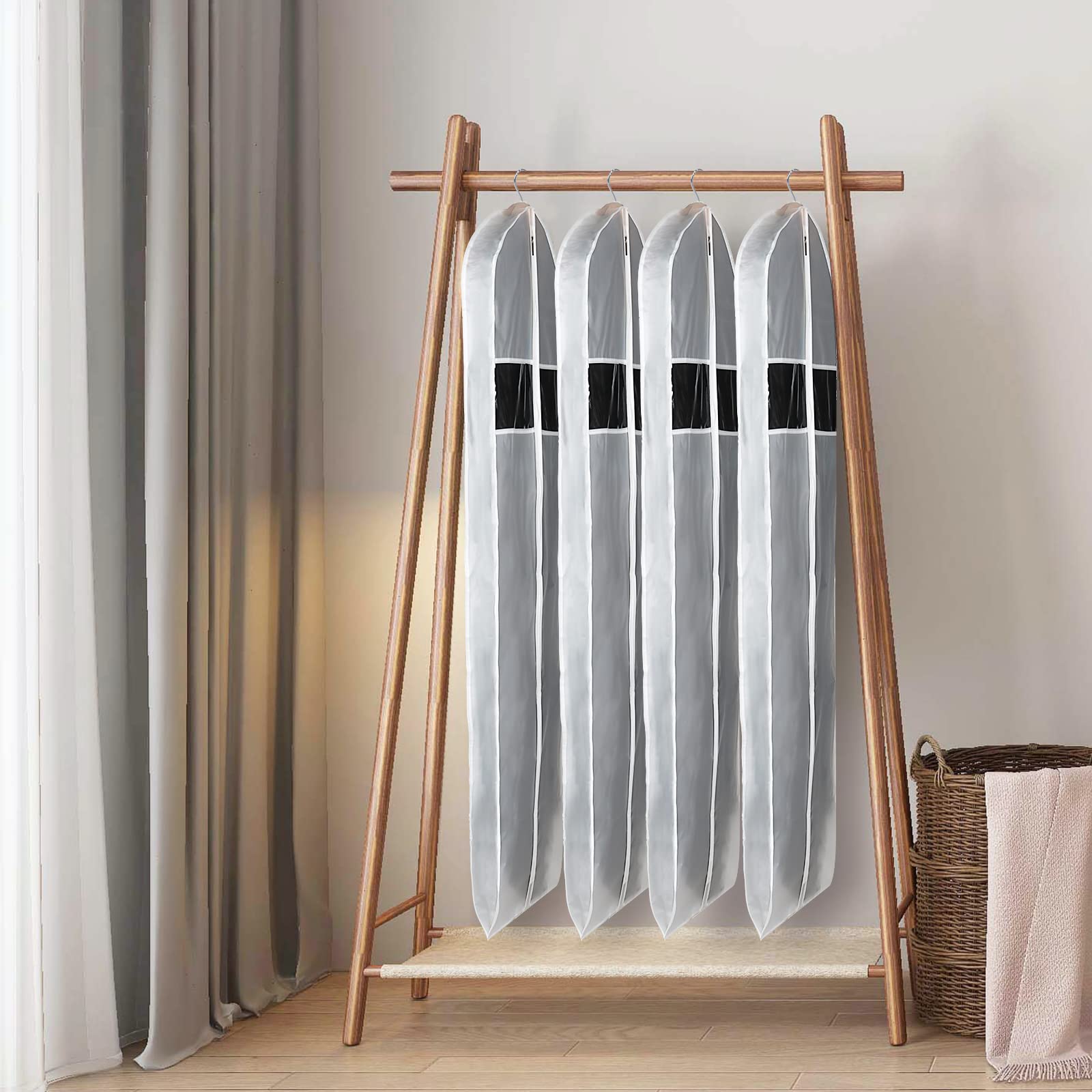 Zilink Dress Garment Bags For Storage 60-Inch Long Dress Clear Garment Bag With 3'' Gusset Coat Cover Bag For Coat, Long Dress,