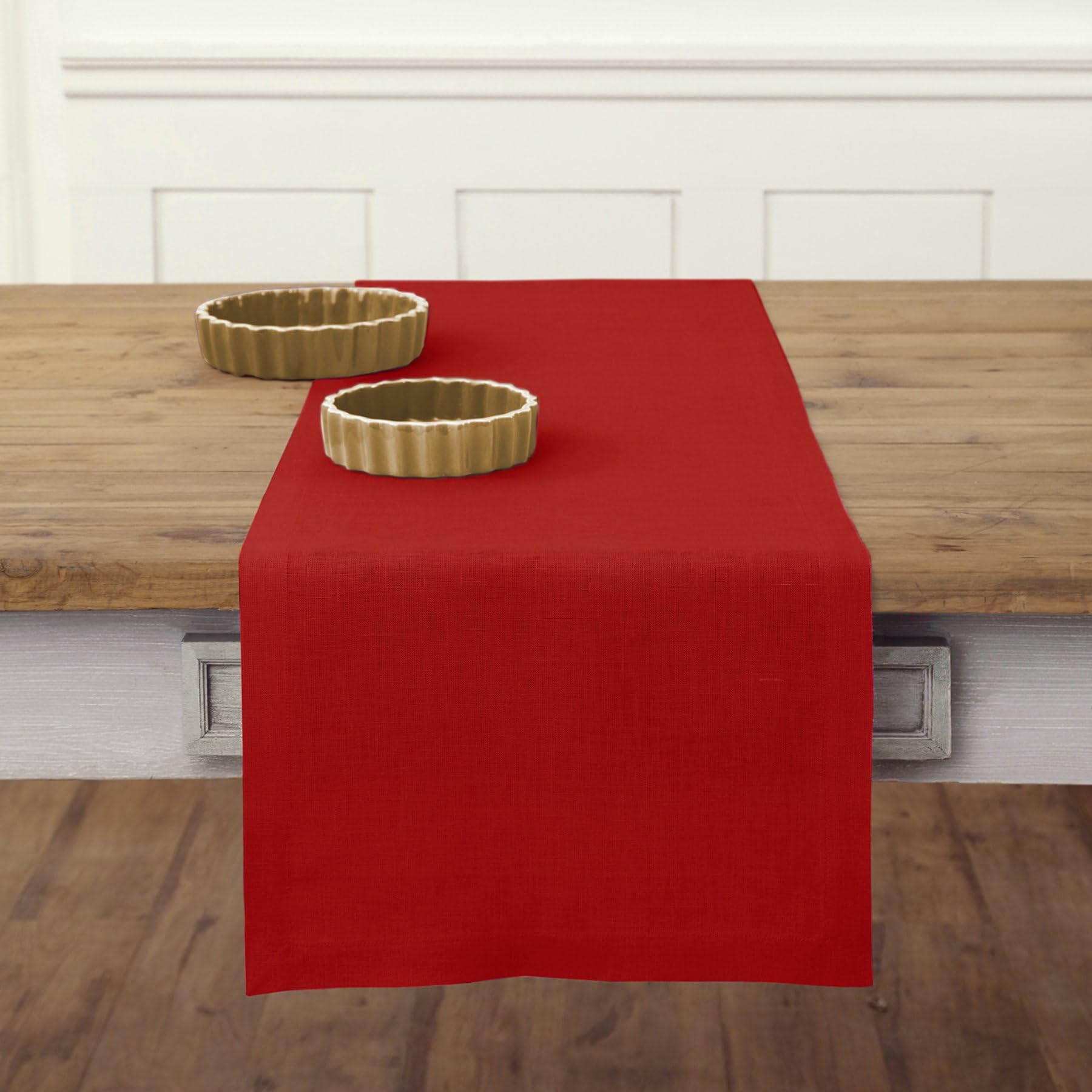 Solino Home Linen Table Runner 132 Inches Long - 100% Pure Linen Red Christmas Table Runner 14 X 132 Inch - Machine Washable Din