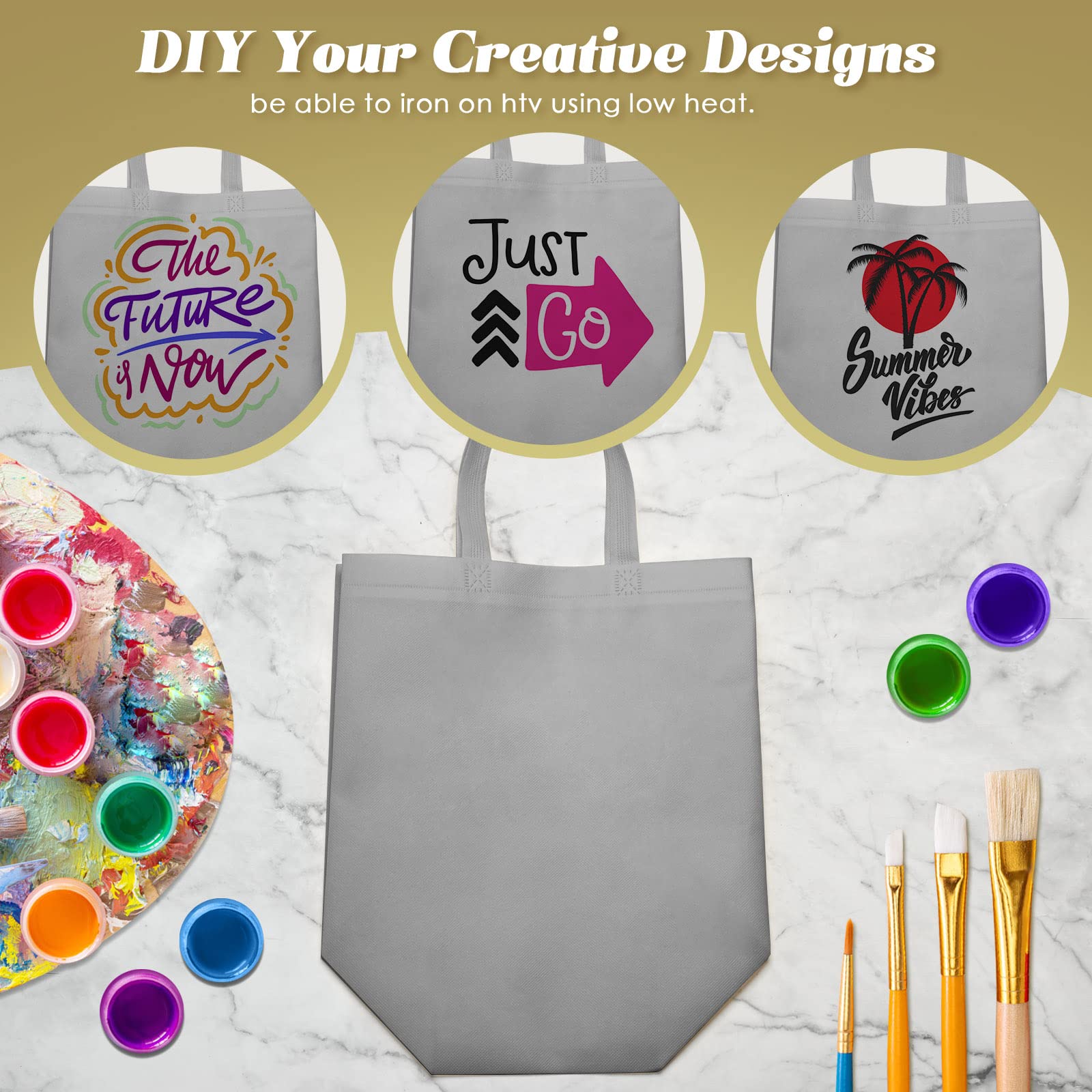 100 Pieces Reusable Totes Bag Set Non Woven Grocery Bag With Handles Fabric Portable Tote Bag Bulk For Shopping Events Party (Gr