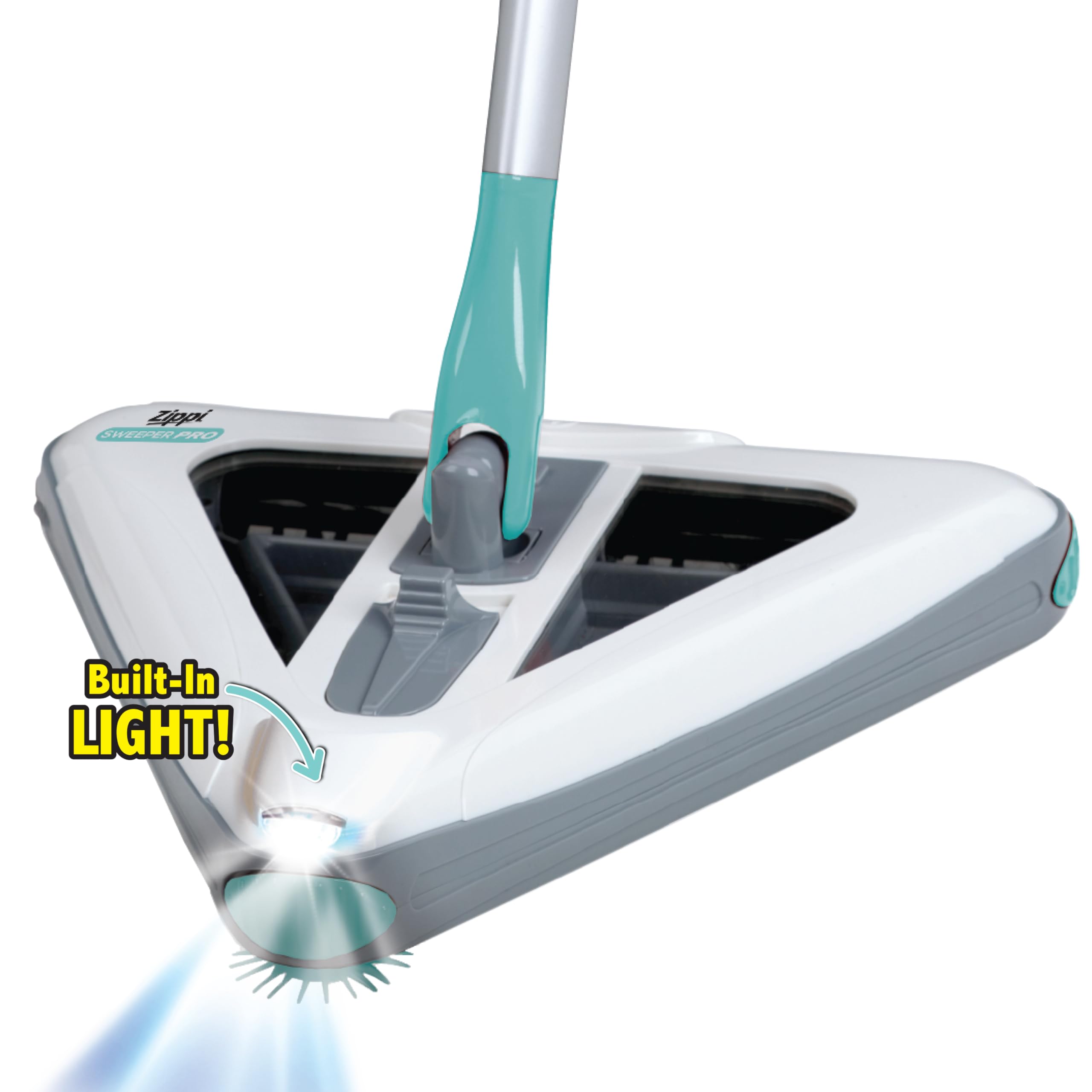 Zippi Sweeper Pro - Lightweight Triangular Sweeper with LED Light for Carpet & Tile, 1 Hr Cleaning Time