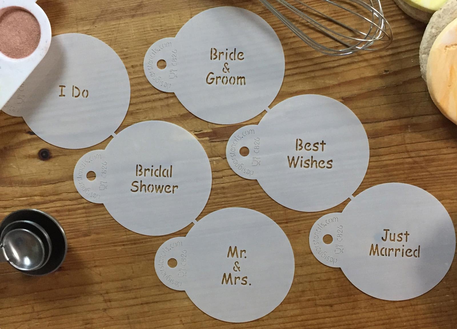 Designer Stencils Wedding Lettering Cookie Stencil Set, (Bride & Groom - Best Wishes - Just Married - I Do - Bridal Shower - Mr.