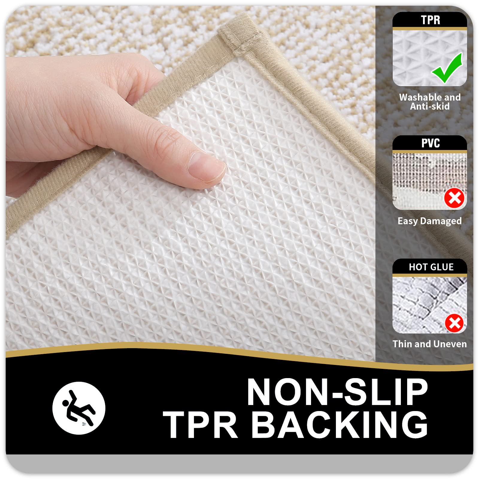 OLANLY Luxury Toilet Rugs U-Shaped 24x20  Extra Soft and Absorbent Microfiber Bathroom Rugs  Non-Slip Plush Toilet Bath Mat  Machine Wash Dry  Contour Bath Rugs for Toilet Base (Beige and White)