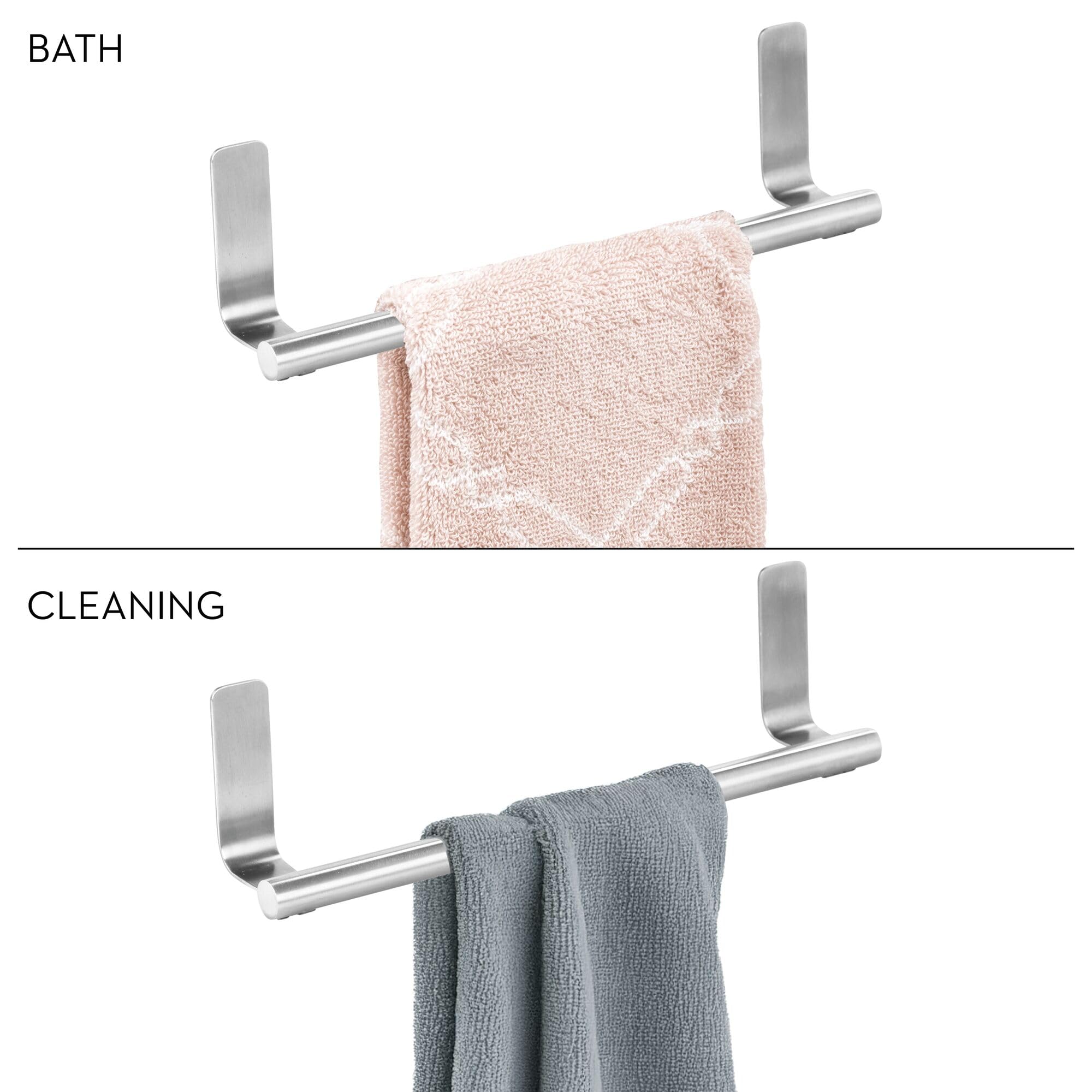 Idesign Stainless Steel Adhesive Towel Bar For Kitchen Or Bathroom Storage - Set Of 2 - Brushed