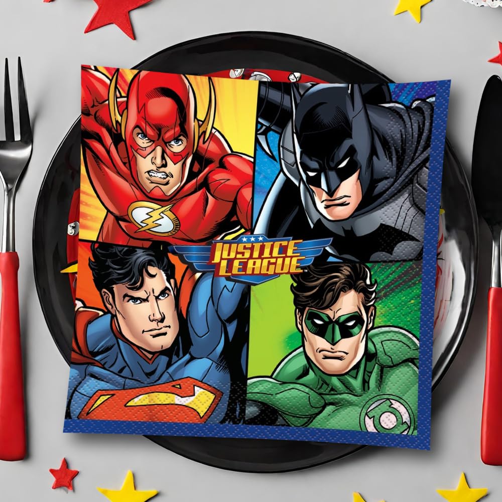 Unique Justice League Luncheon Paper Napkins - 6.5'' X 6.5'', 16 Pcs