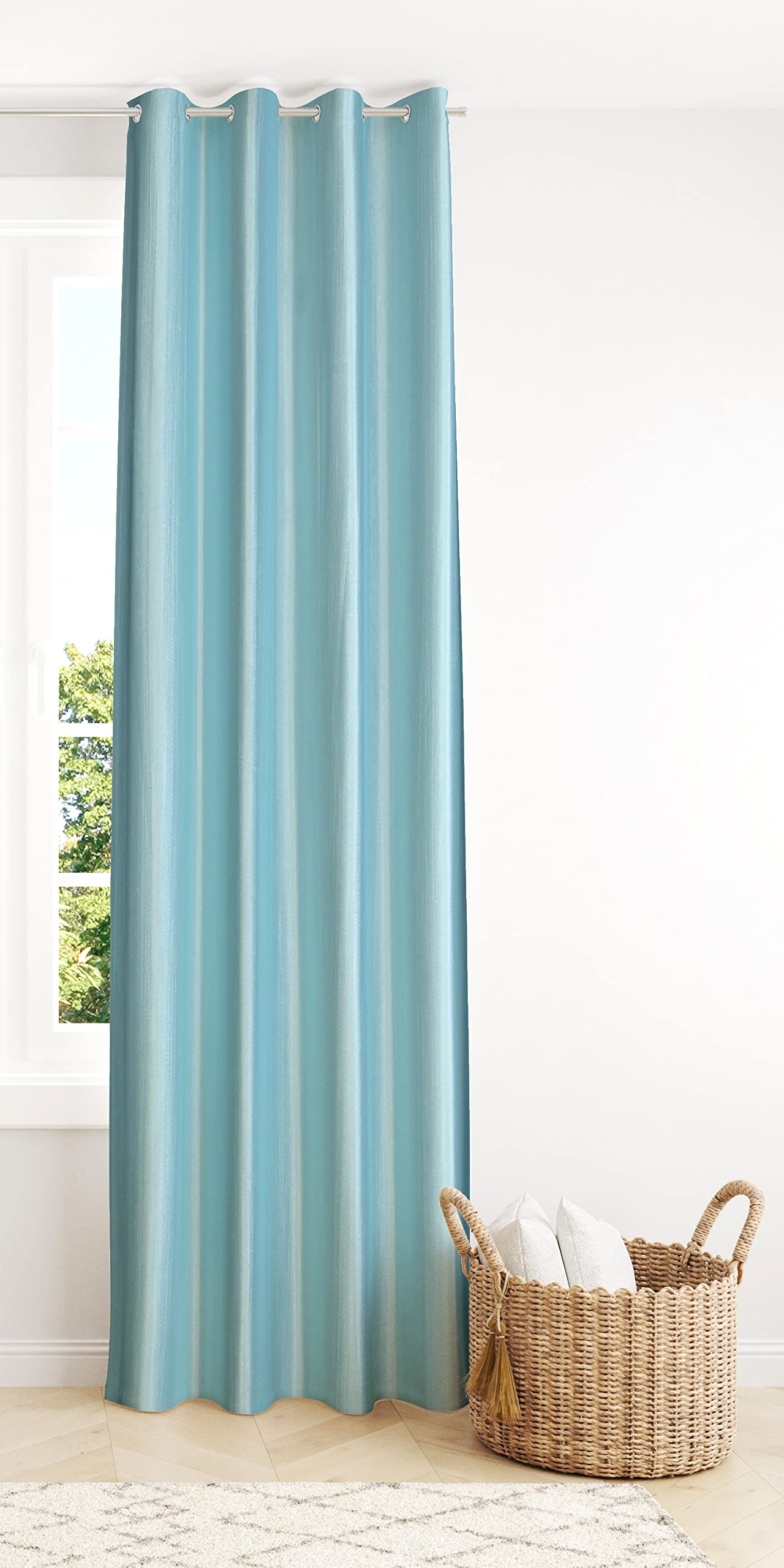 Decoholic Sky Blue Polyester Window Curtain 6 Feet | Darkening Faux Texture Plain Drape With Eyelets | Pack Of 1 Panel For Livin