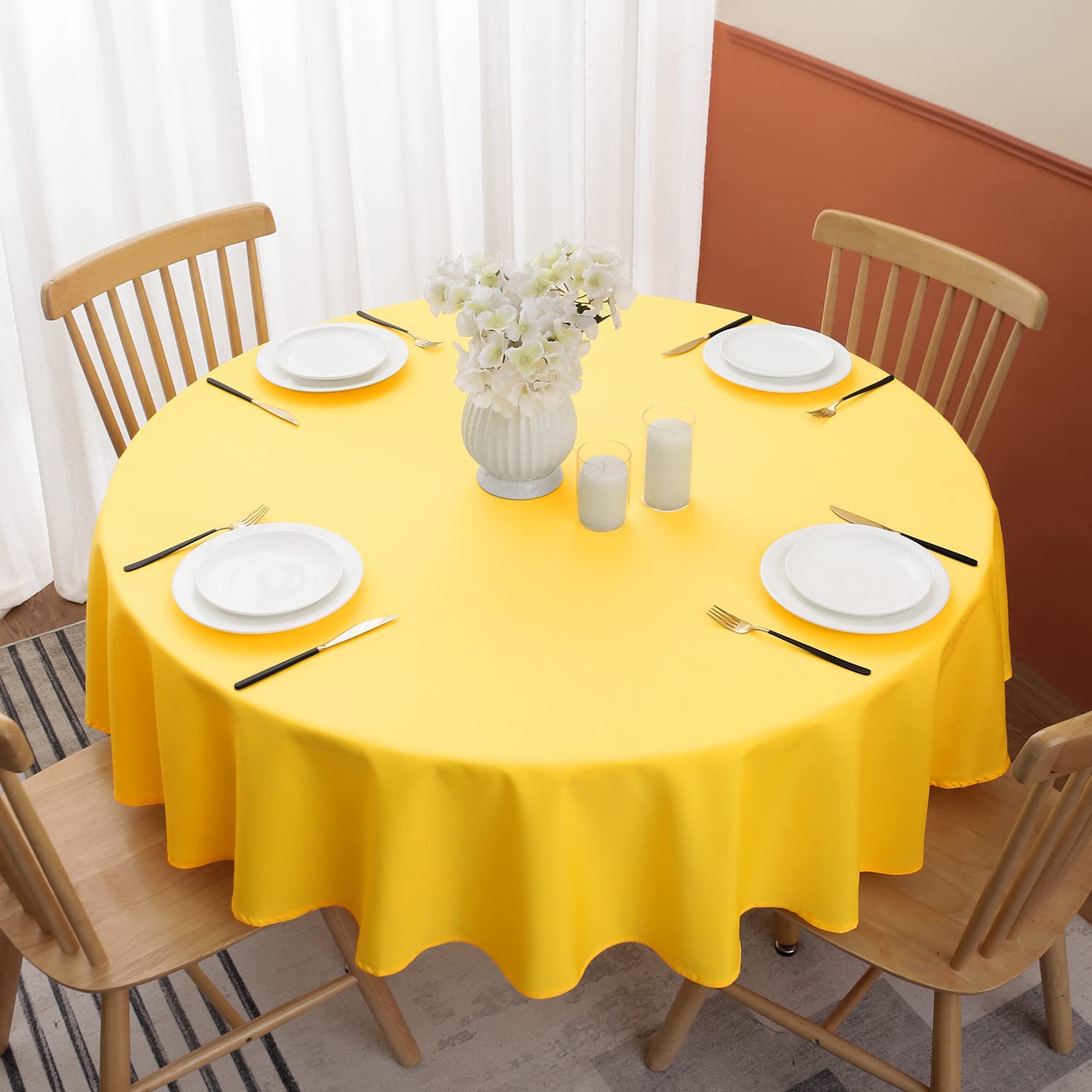 Softalker Round Tablecloth Waterproof  Stain Resistant Table Cloth Wrinkle Free 210Gsm Fabric Washable Polyester Table Cover For