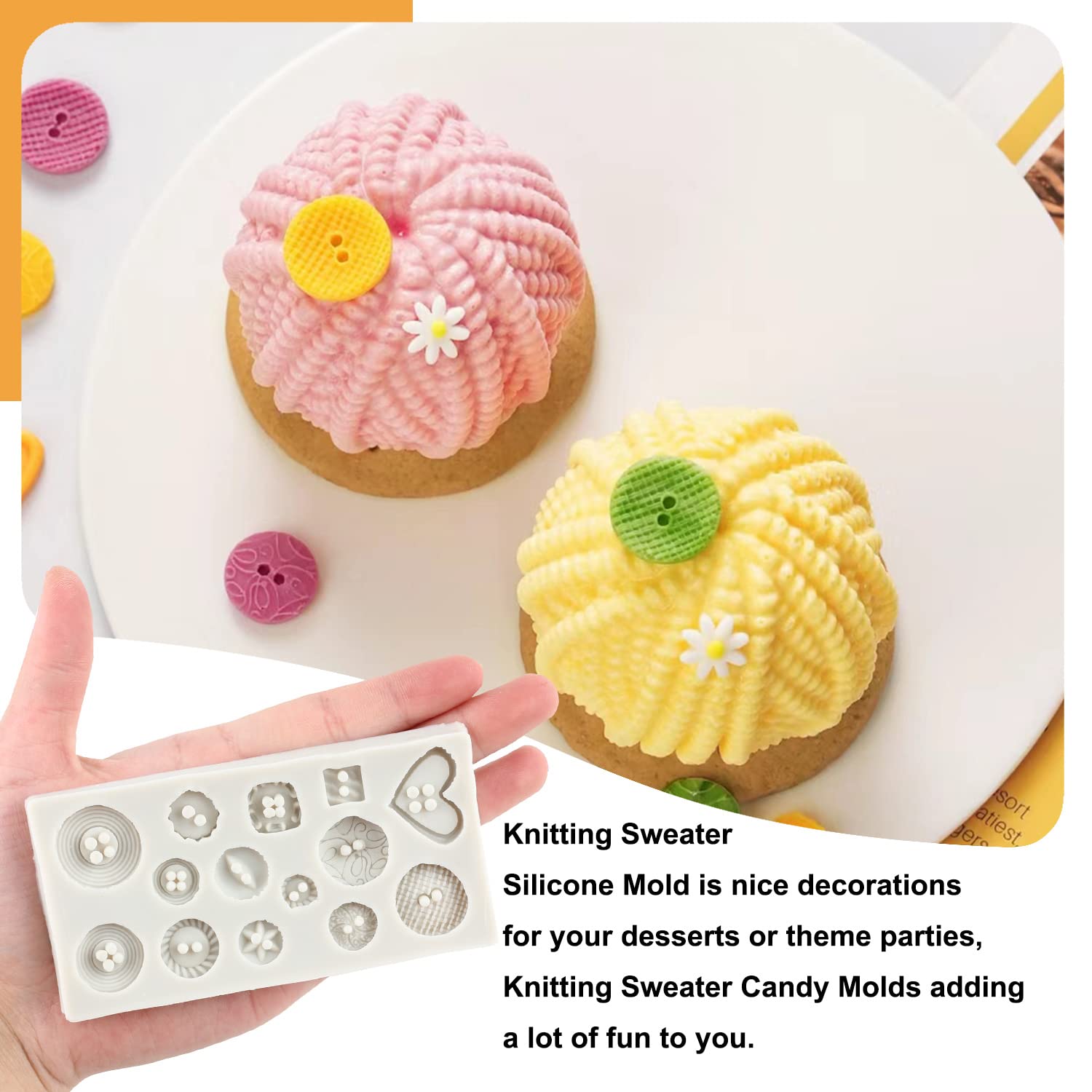 Sijiangmold Mini Knitting Sweater Fondant Molds Crochet Texture Cake Decoration Silicone Mold Button Chocolate Mold For Baby Sho