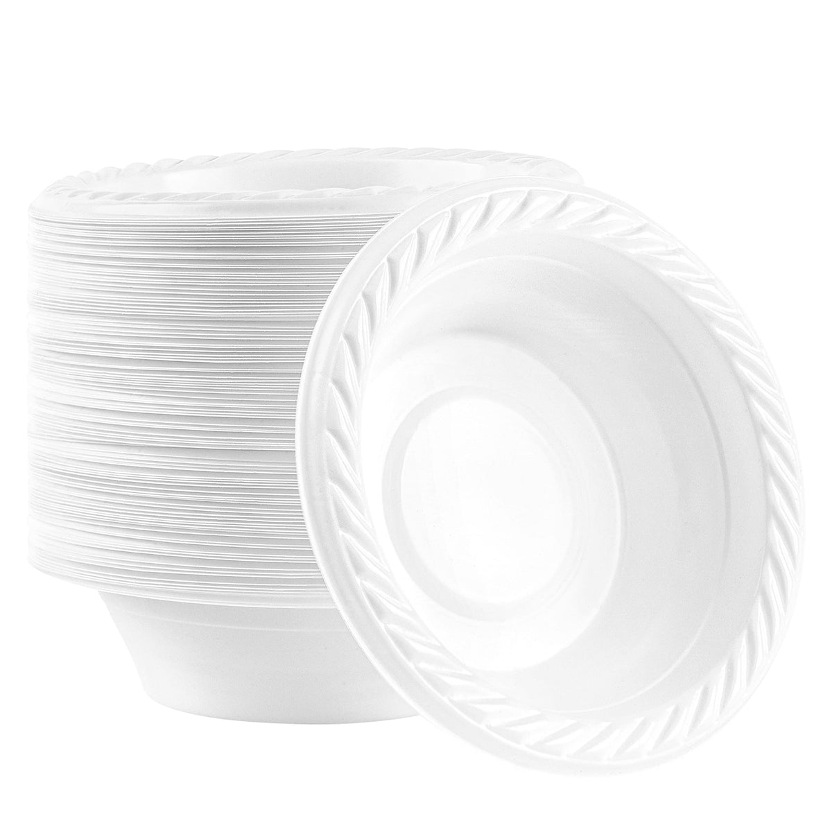 Plasticpro 5 Ounce Round Plastic Dessert Bowls Microwaveable, Disposable, White, Dinnerware 100 Count