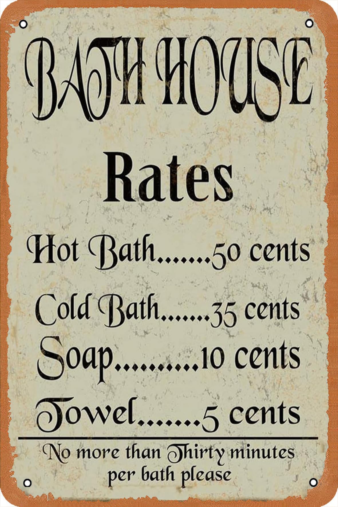 Fun Vintage Bathroom House Rates Home Decor - Wall Art Metal Sign 8x12 Inch