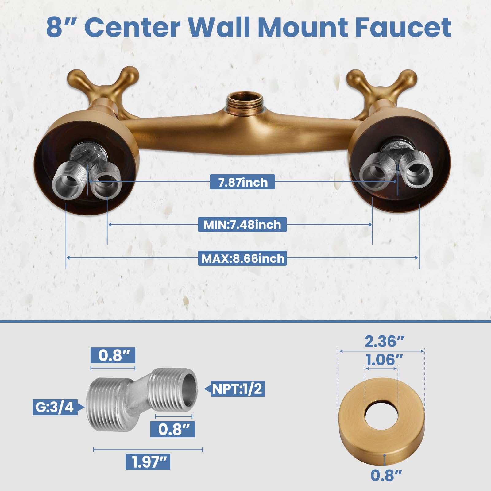 Airuida Antique Brass Wall Mount Kitchen Sink Faucet Wall Mounted Kitchen Faucet 8 Inch Center Double Cross Handles 360 Degree Swivel Spout Restaurant Utility Laundry Mixer Tap Commercial