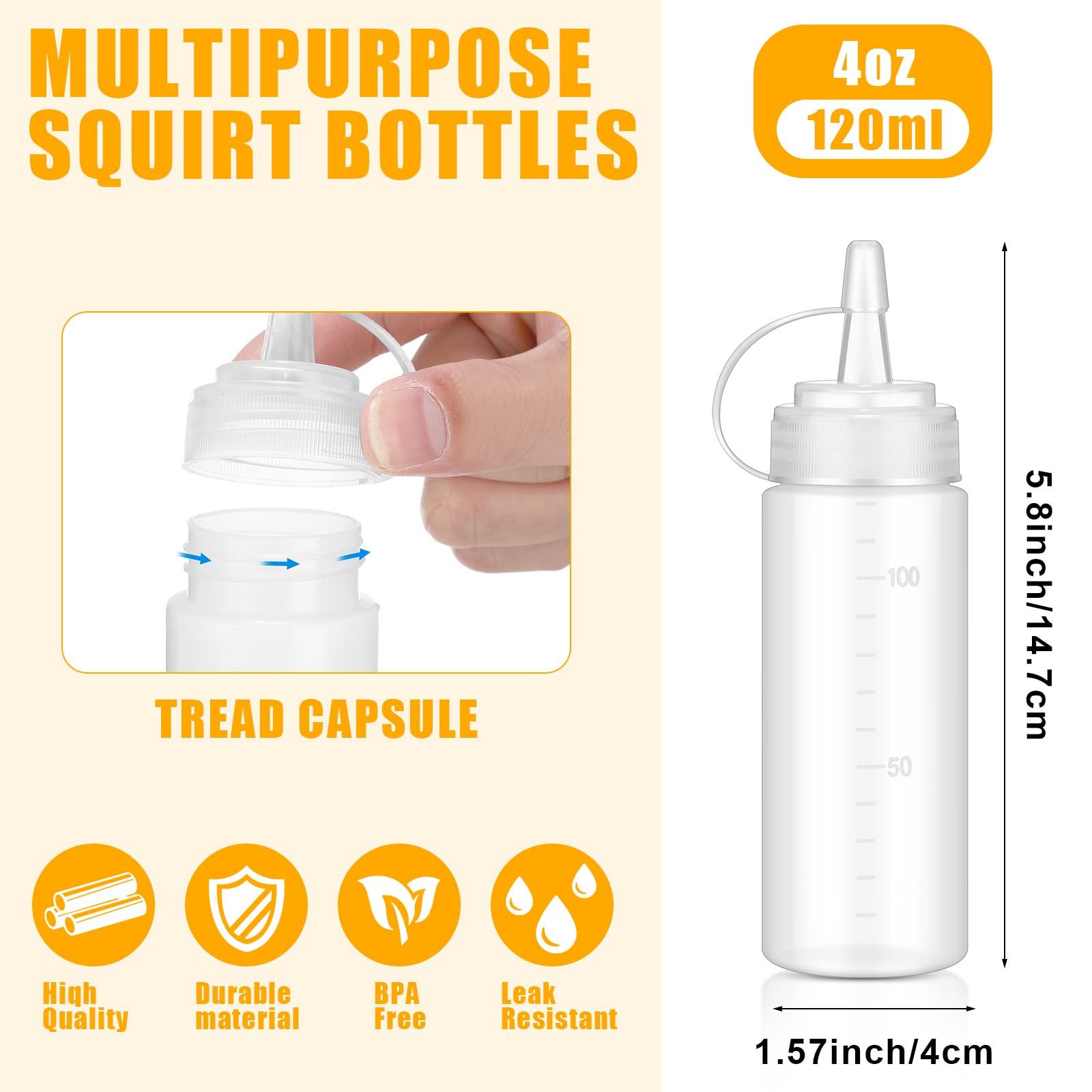 Hoolerry 32 Pcs 4Oz Plastic Squeeze Bottles Condiment Squirt Bottle Set With Discrete Measurements Dressing Container Ketchup Di