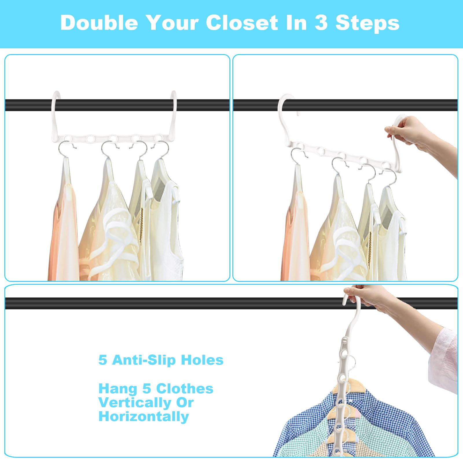 Space Saving Hangers  10PCS Magic Hangers  5 Holes Sturdy Plastic Hanger Clothes Organizer  Closet Organizers and Storage  Space Saver Hangers Organization  College Dorm Room Essentials (White)