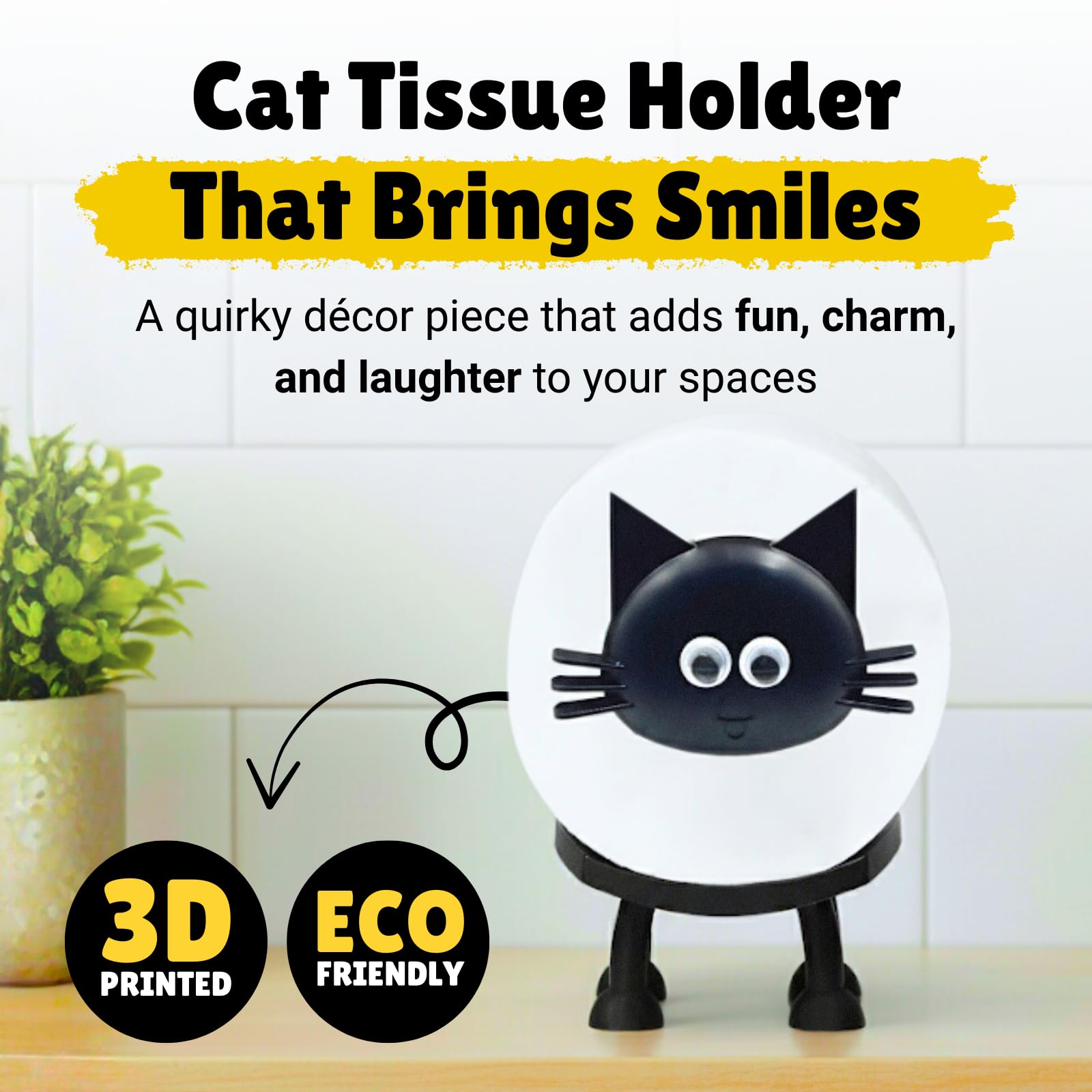 Brancivox Cat Toilet Paper Holder Pack of 3 - Decorative Toilet Paper Storage Holder | 3D Cute Tissue Box Cover for Home and Bat