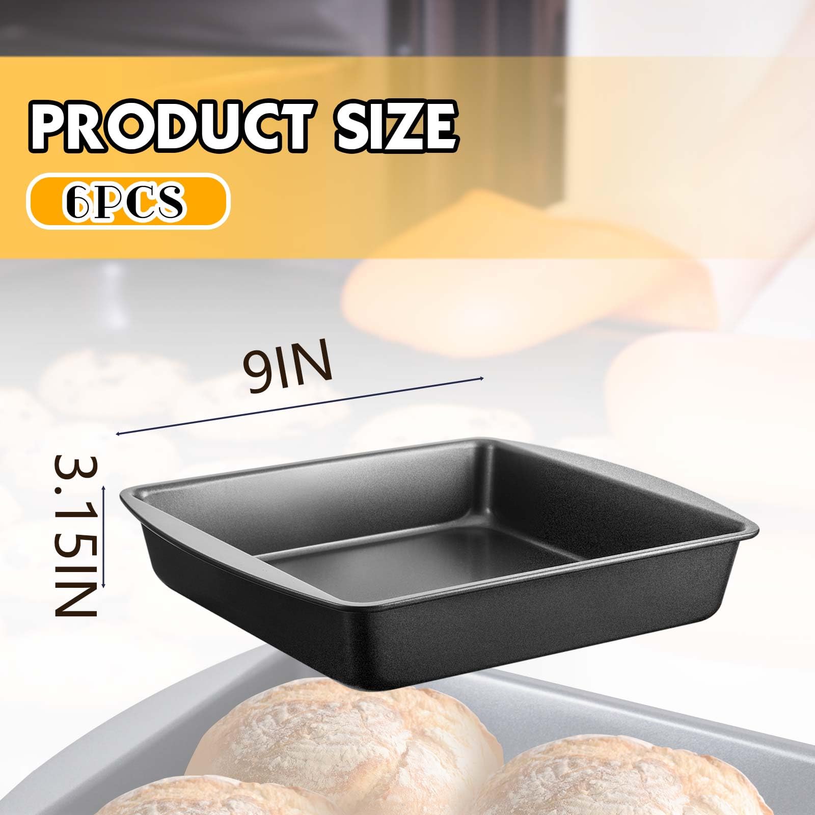 Tioncy 6 Pcs Square Cake Pan Set Steel 9 X 9 Inch Nonstick Baking Pan Oven Pan For Home Baking Brownie Muffin Kitchen Bakeware