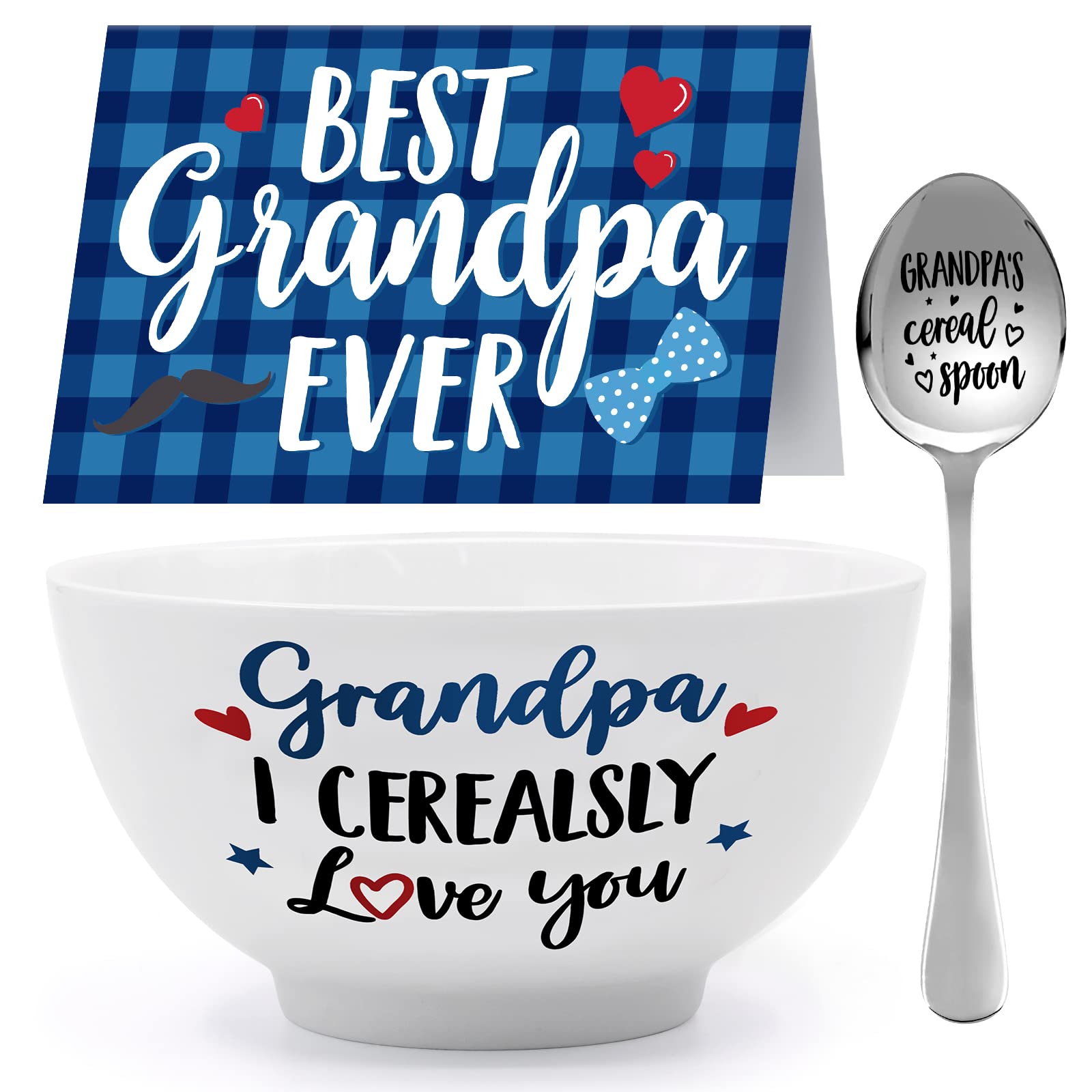 Grandpa Gift Cereal Bowl And Cereal Killer Spoon Set With Best Dad Ever Card Birthday Grandfather'S Retirement Christmas Present