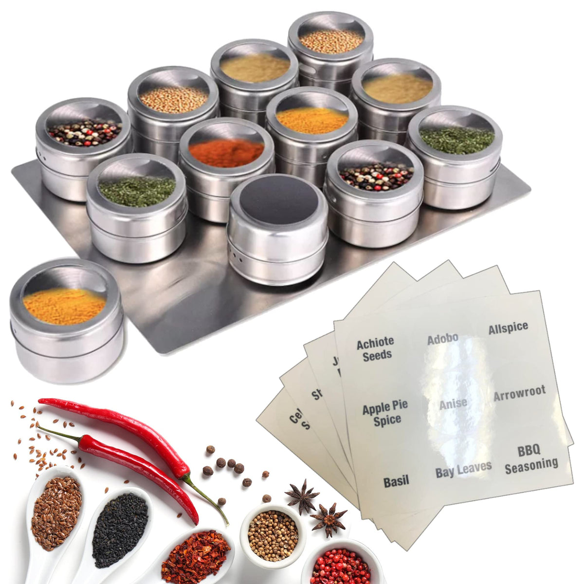 Cms Magnetics - (12-Pack Tin Jars Multi-Purpose Magnetic Container Organizer For Dyi Craft Supplies, Tools, Paperclips, Office S