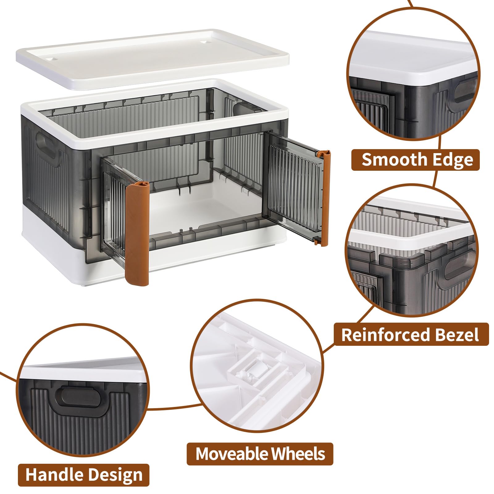 Closet Organizers and Storage - Trunk Car Organizer with Lids and Doors  Dorm Room Essentials  8.4 Gal Collapsible Stackable Storage Bins  Plastic   3 Pack