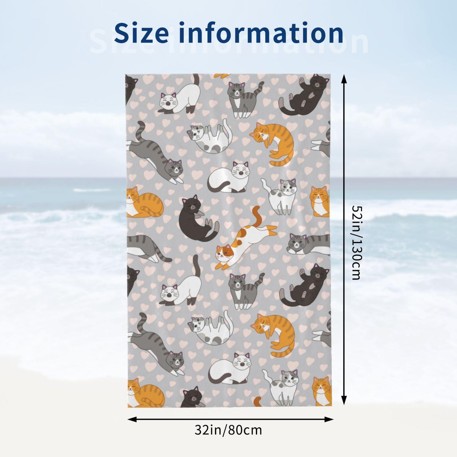 Voohddy Cat Cute Kitten Beach Towel Large Soft Absorbent Microfiber Quick Dry Oversized Bath Towels For Bathroom Women Men Pool