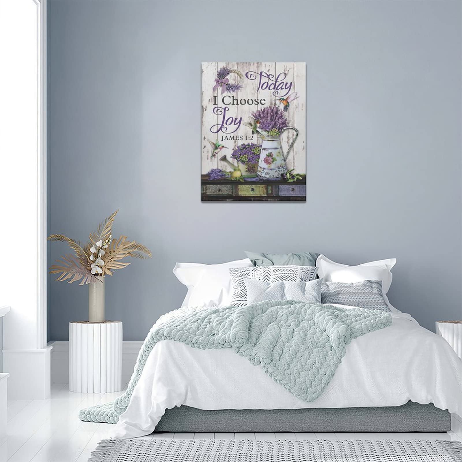 Purple Lavender Wall Art Farmhouse Today I Choose Joy Pictures Canvas Decor Country Flower Hummingbird Painting Prints Framed Ar