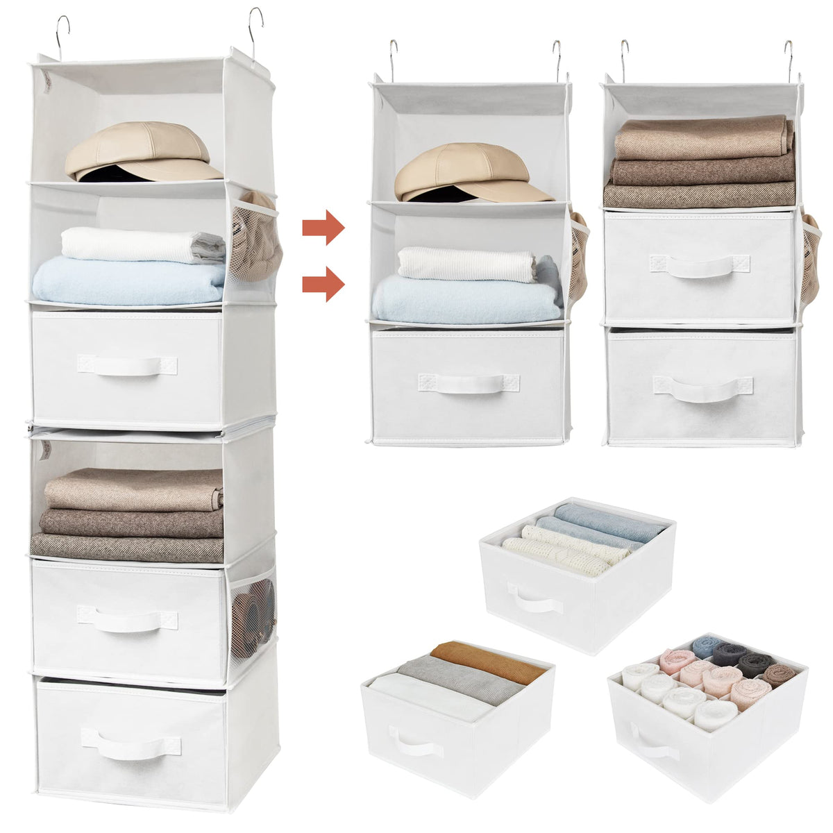 Granny Says 6-Shelf Hanging Organizer For Closet, Separable To 2 Pack 3-Shelf Hanging Shelves, Organization And Storage With 3 D