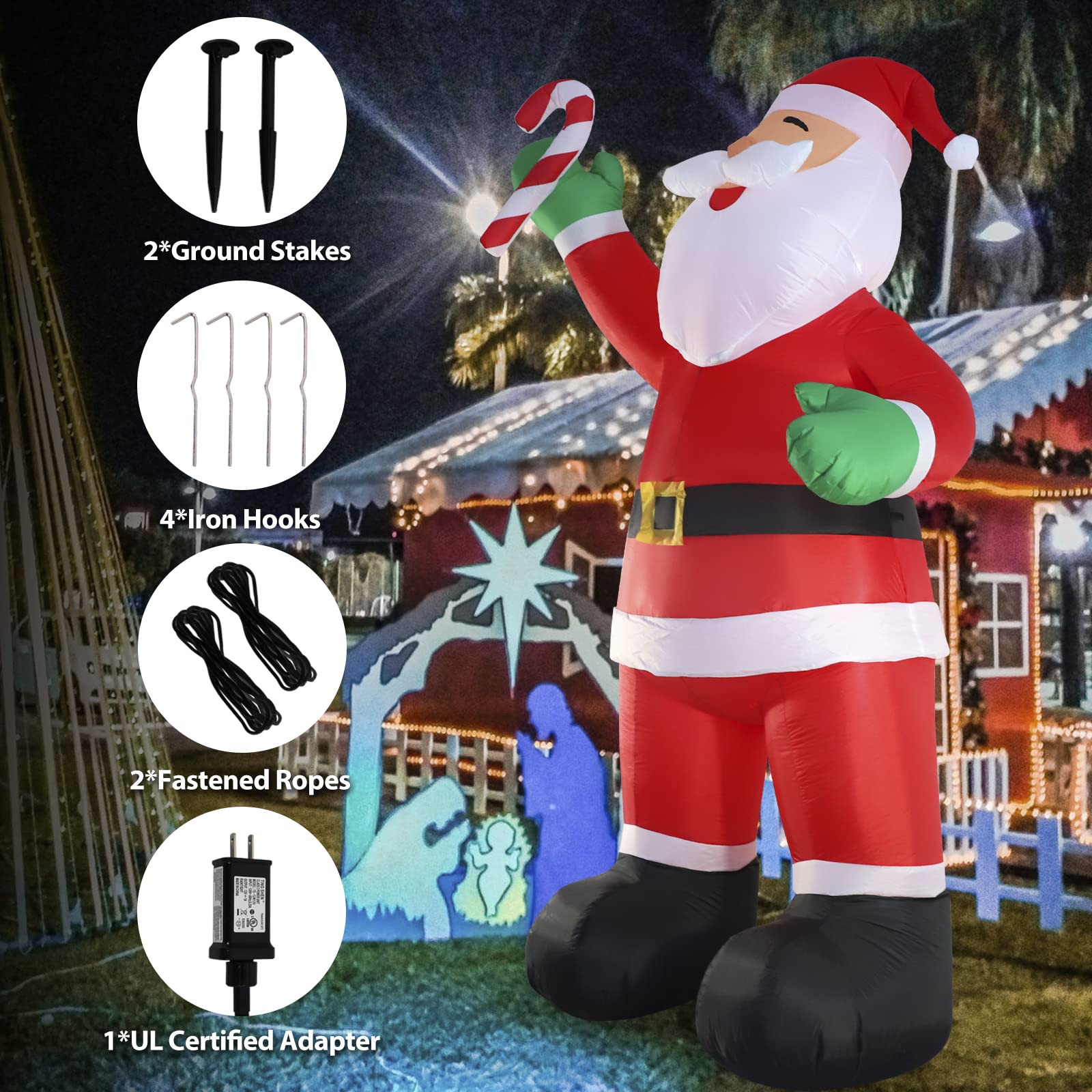 SHDEJTG 10ft Inflatable Christmas Decorations, Christmas Santa Claus with Candy with LED Light Blow Up for Christmas Party Indoo