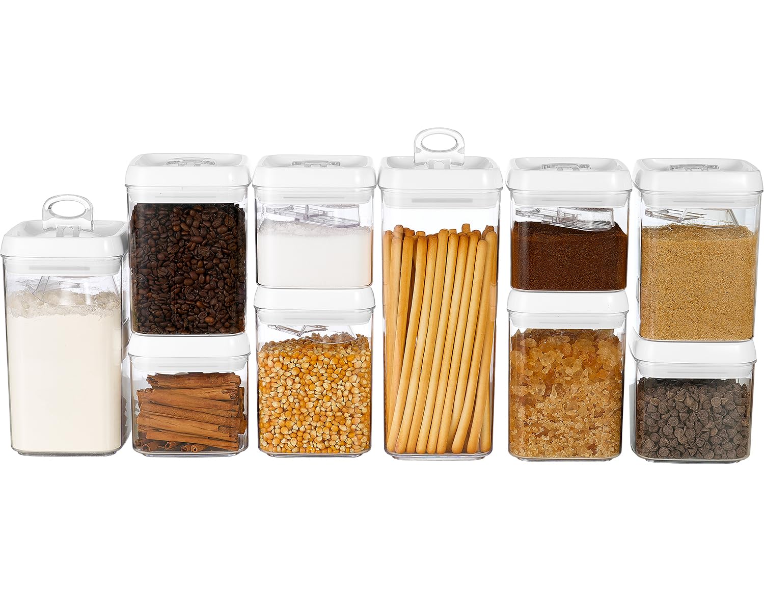 Felli Flip Tite Food Storage Container with Scoop & Lid 5 LARGE Airtight Ring Top, Acrylic Canister for Sugar Flour Baking Powde