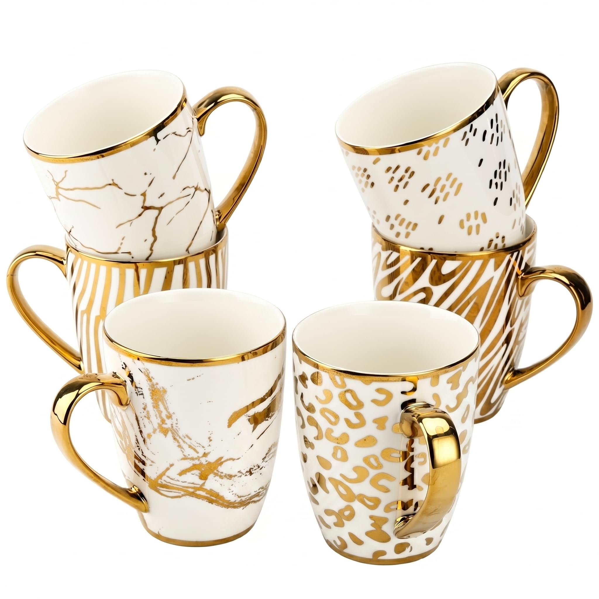 BTaT Gold Porcelain Coffee & Tea Mugs, 16 oz, 6 Pack, Fine Porcelain Drinkware with GoldPlated Finish, Elegant Cups for Coffee