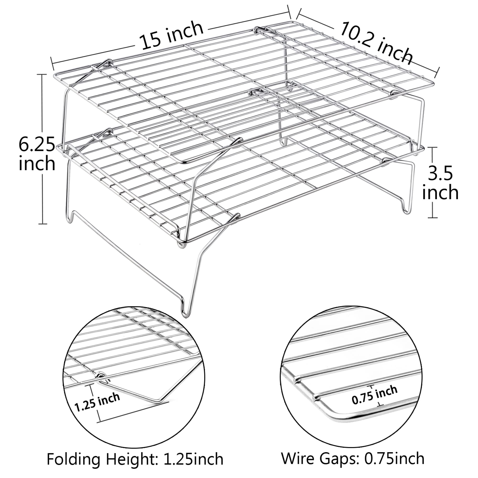 Teamfar Cooling Rack, 15   X10    Stainless Steel Wire Rack Forbaking Roasting Cooling, Non-Toxic & Heavy Duty, Stackable & Flex
