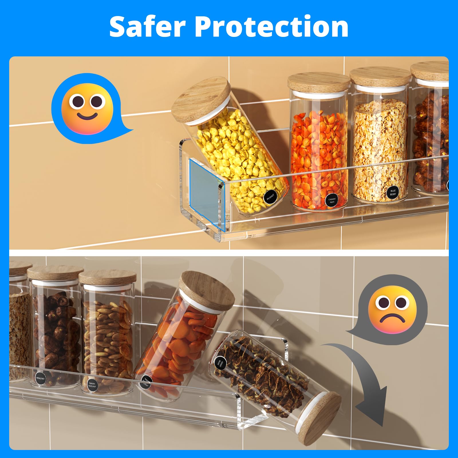 NIUBEE Wall Mounted Spice Rack Organizer,3 Pack Clear Acrylic Spice Shelf Storage Holder,Hanging Seasoning Rack Organizer for Wa