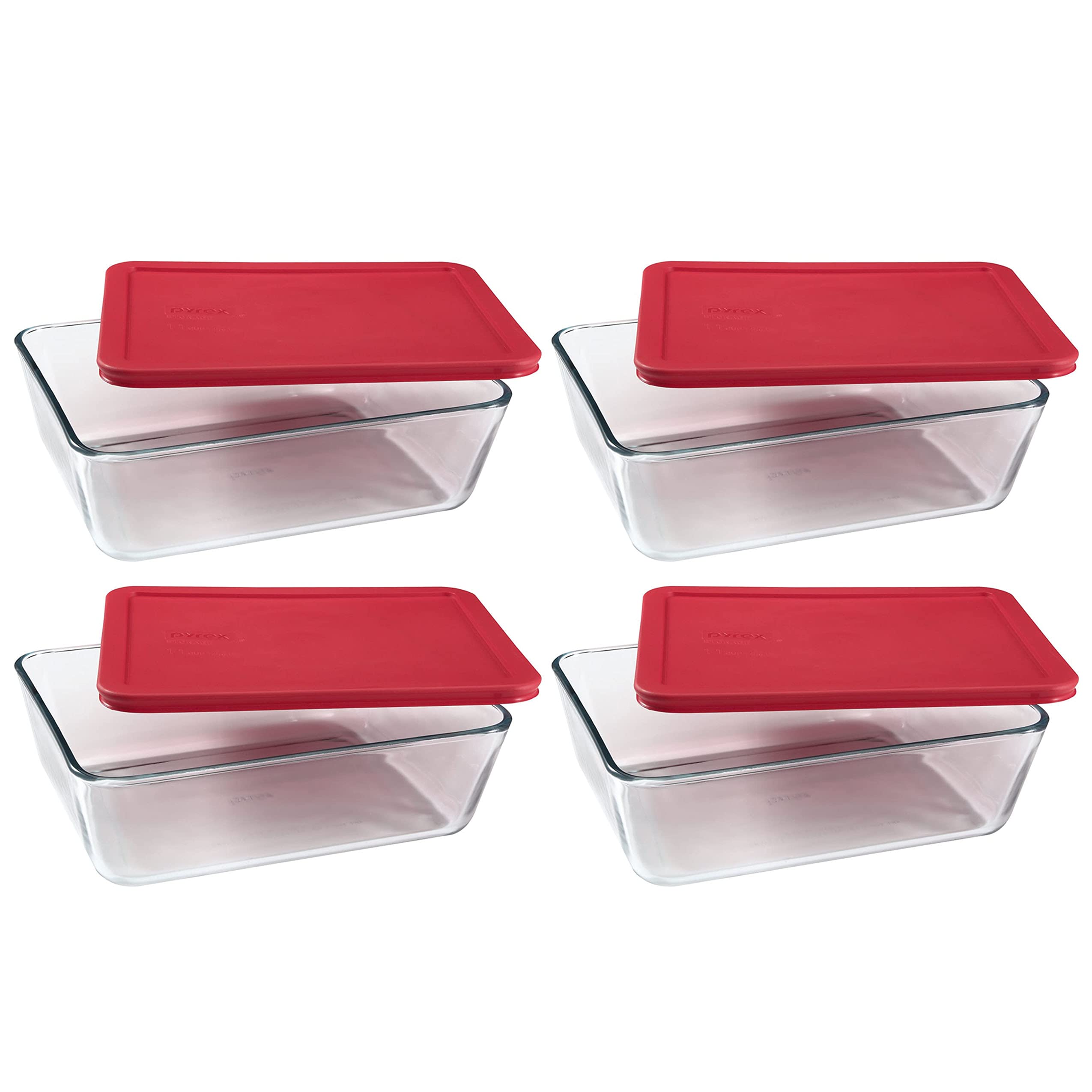 Pyrex 7212 (11Cup) Glass Dish with Red Lids (4Pack)  Made in USA