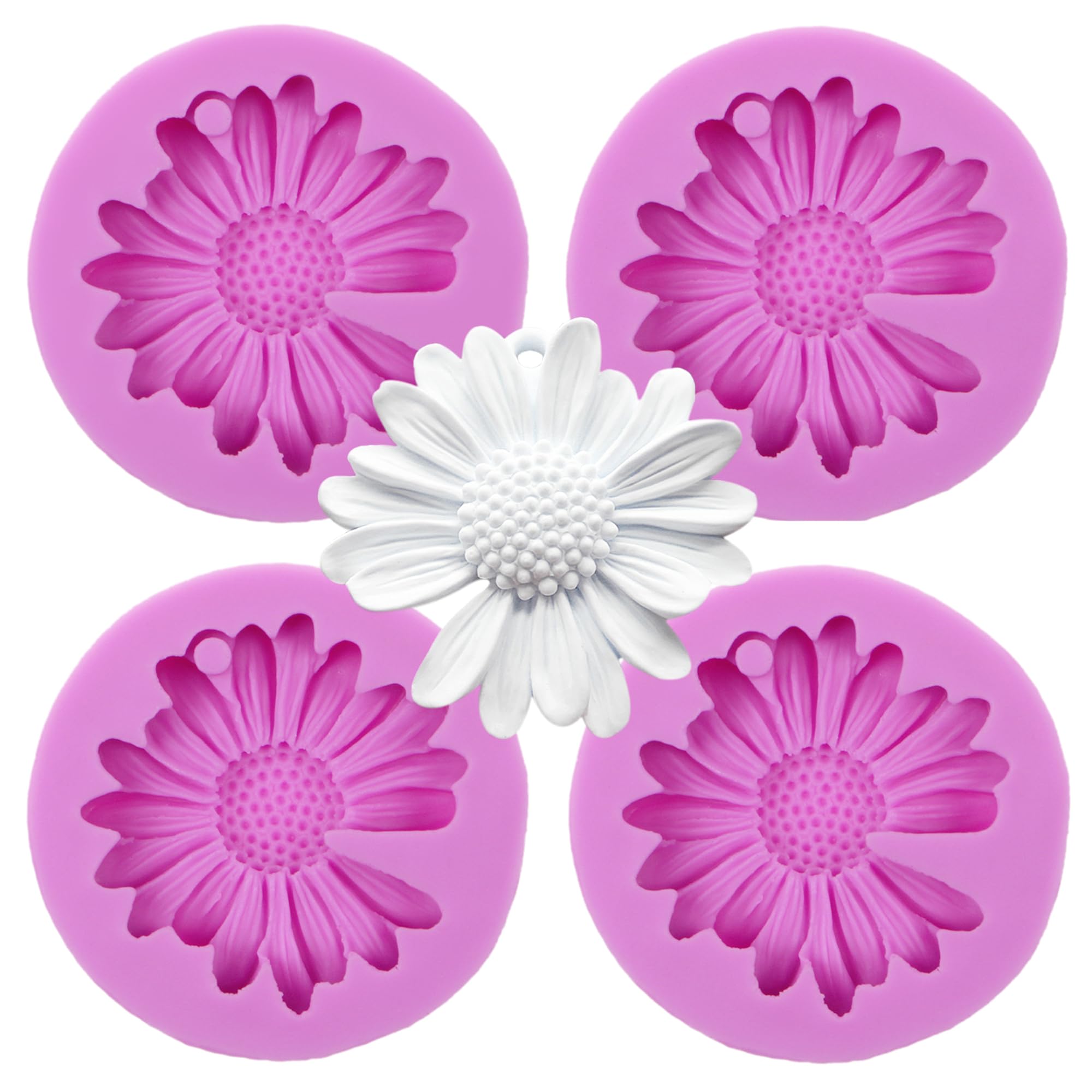 Daisy Silicone Chocolate Molds, 4 Packs Flower Keychain Molds For Cake Decoration Cupcake Toppers Candy Sugar Craft Gum Paste Cl