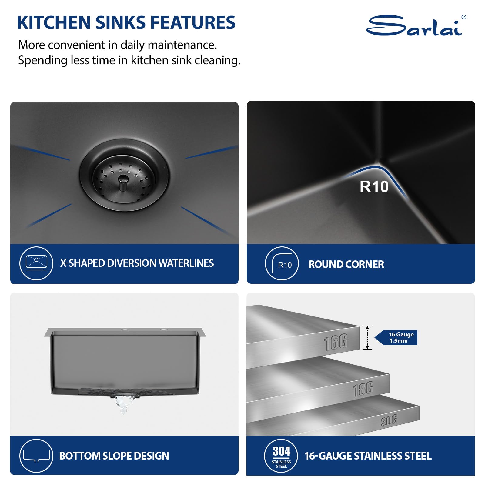 Sarlai 25 X 22 Inch Topmount Ledge Workstation Gunmetal Black Stainless Steel 16 Gauge Single Bowl Over Counter Utility Laundry