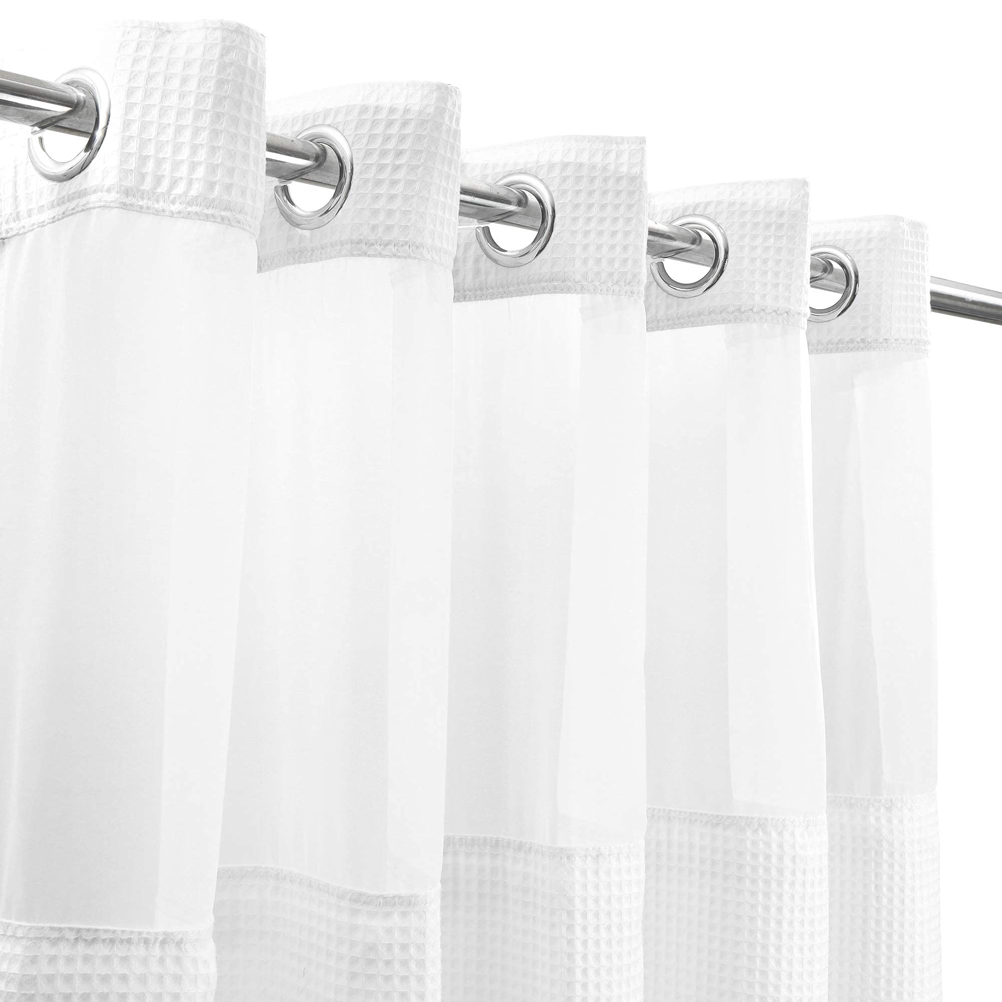 River Dream White Fabric Shower Curtain Set, Cotton Blend, Waffle Weave, With Snap In Replacement Liner,54 X 80 Inches