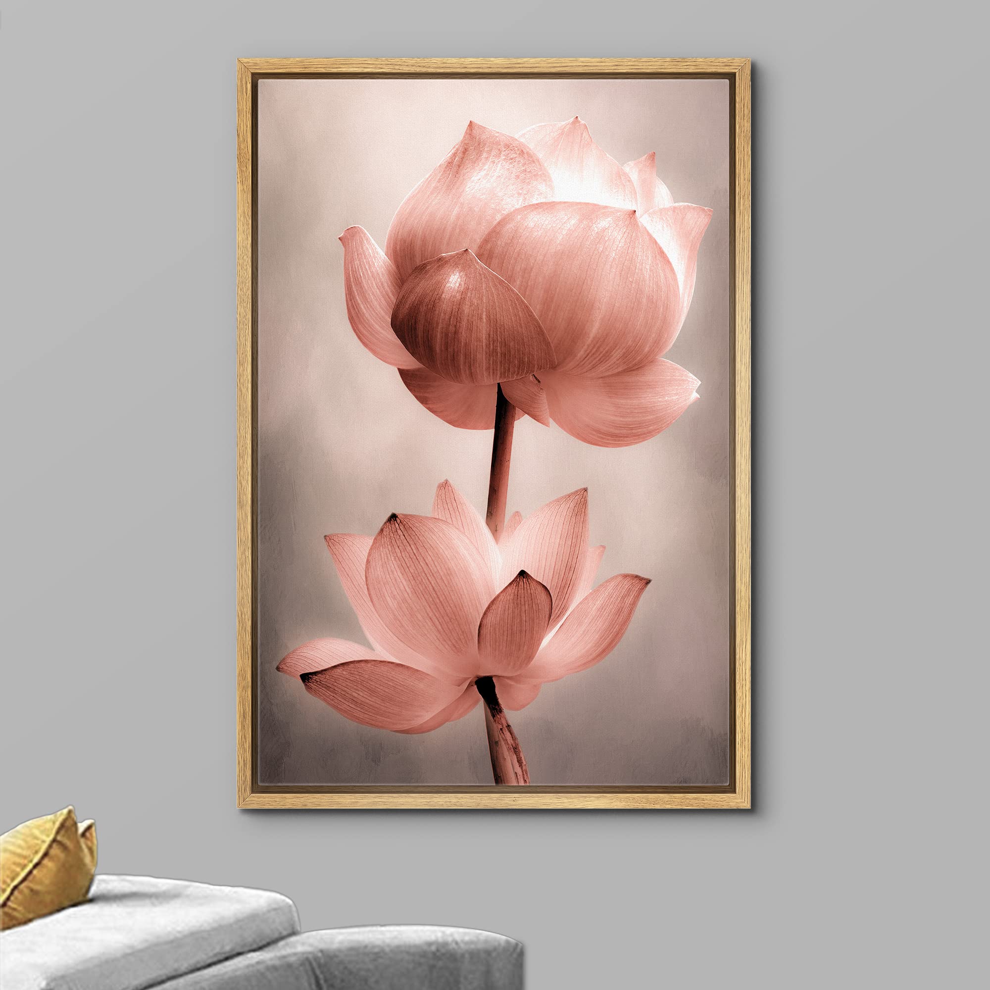 Wall26 Framed Canvas Wall Art - Closeup Of Lotus Flower - Gallery Wrap Modern Home Art | Ready To Hang - 24''X36'' Natural
