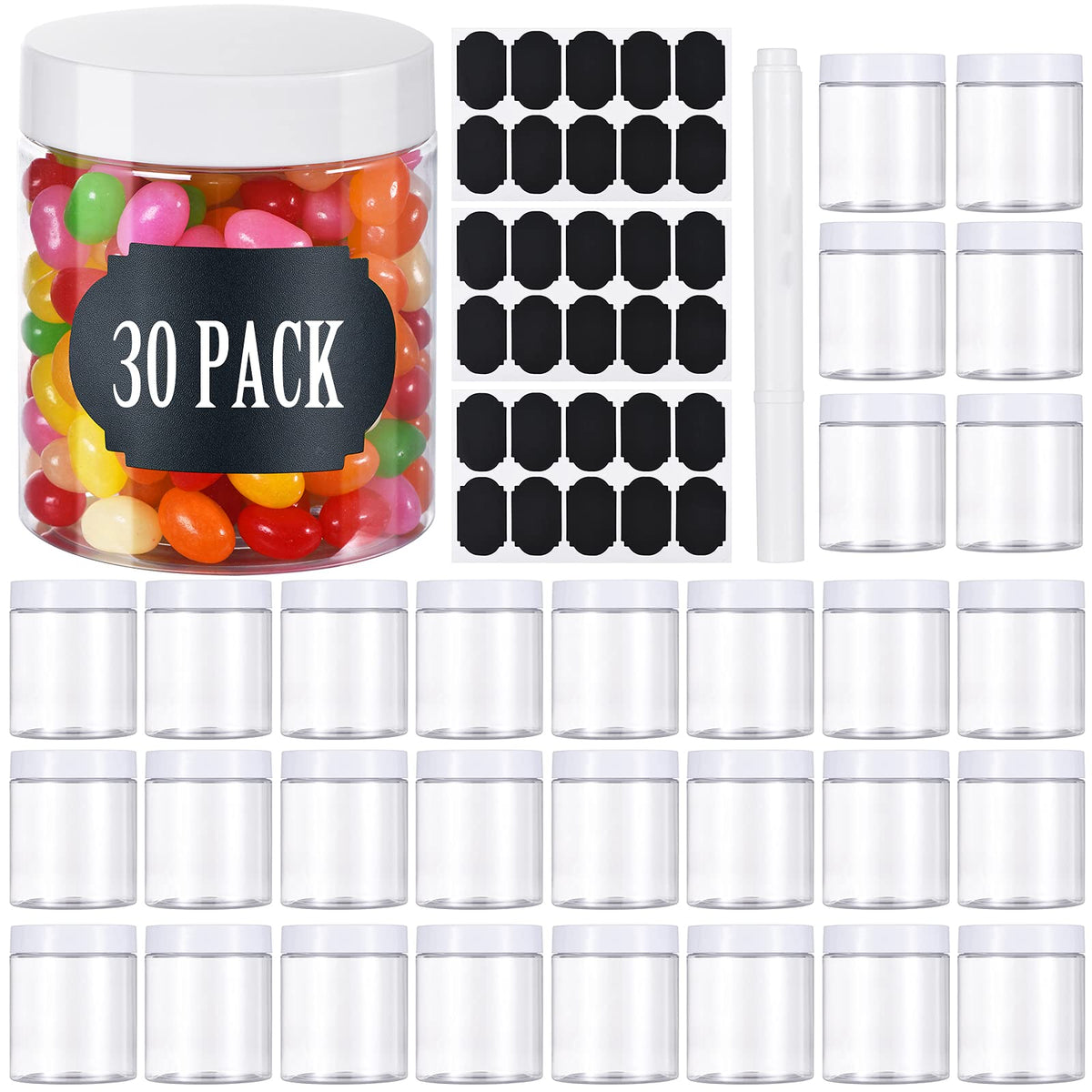 Tanglong Plastic Jars With Lids, 8 Oz Plastic Containers With Lids, Jars With Lids Ideal For Cake Jars Body Butter And Food Stor