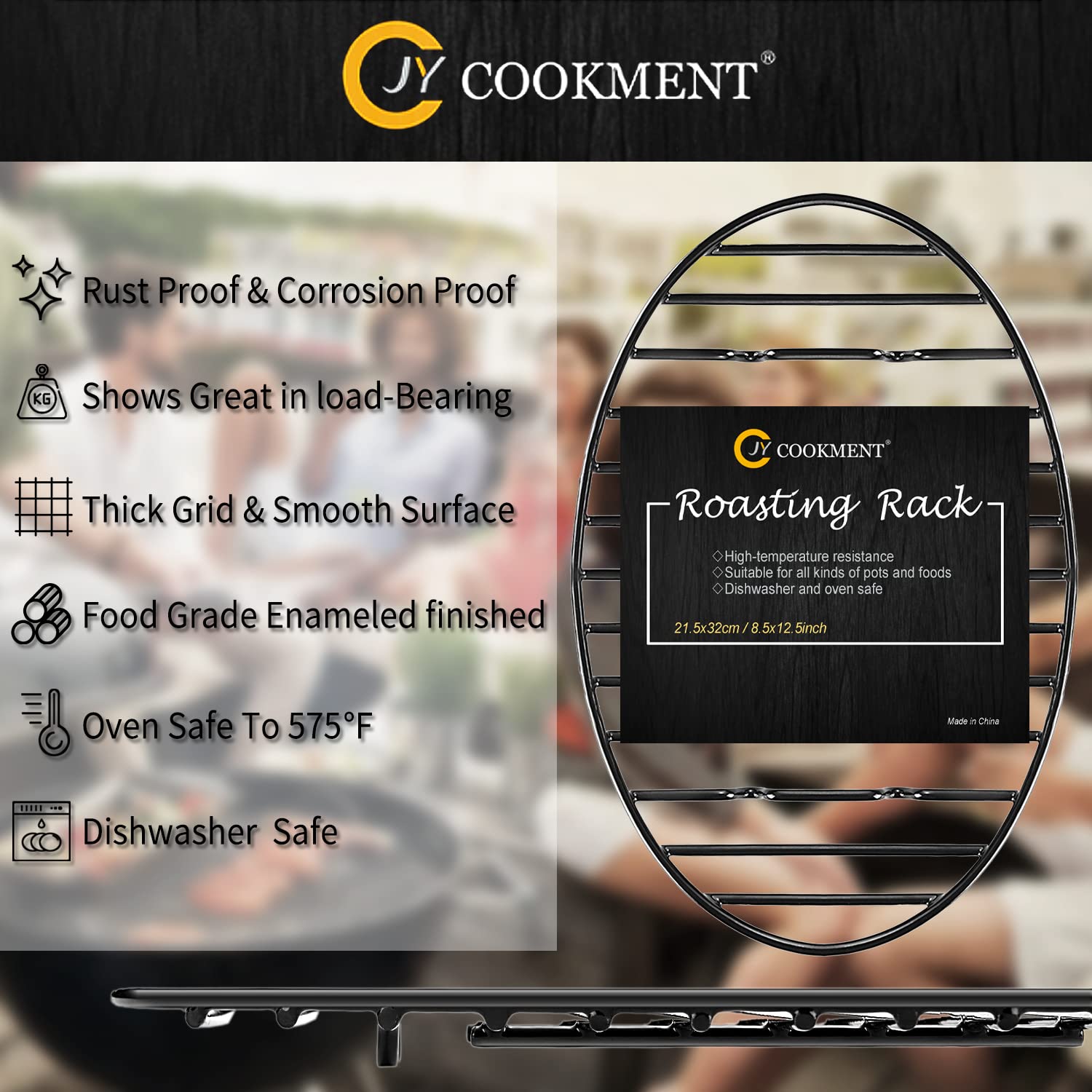 Jy Cookment Roasting Rack With Integrated Feet, Cooling Drying Rack Kitchen Rack With Enameled Coating, Ptfe Free, Great For Coo