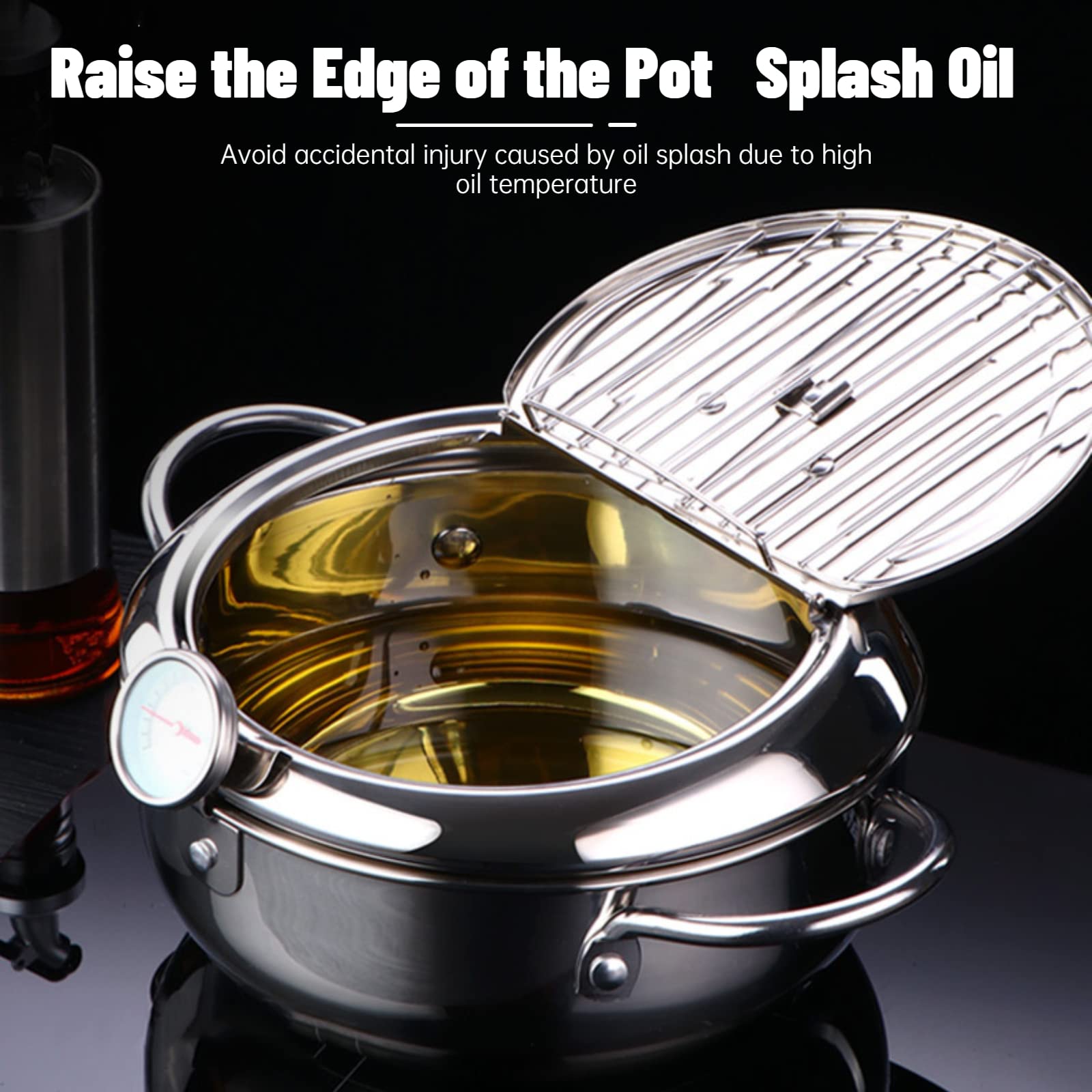 Stainless Steel Deep Fryer Pot,Tempura Small Deep Fryer Pot With Thermometer Oil Drip Drainer Rack For French Fries Shrimp Chick