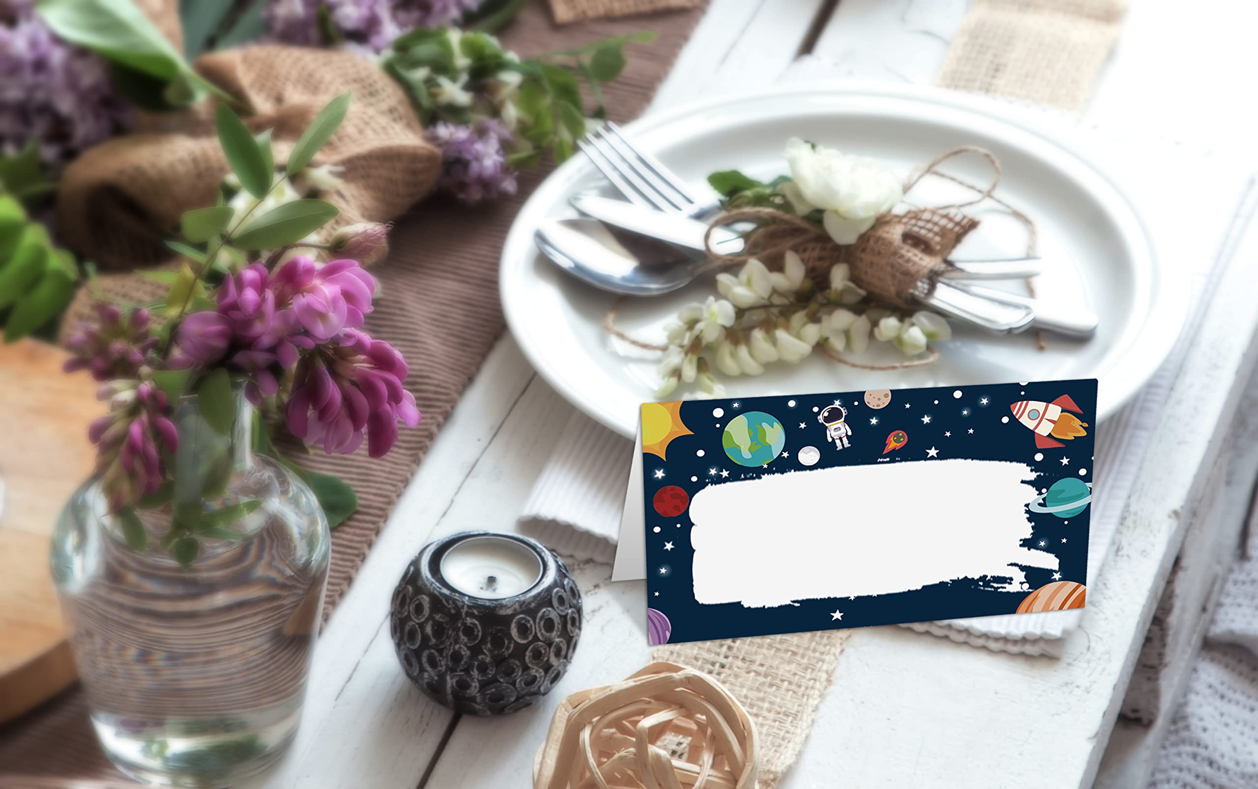 Place Cards For Wedding, Birthday Or Party, Outer Space, Uninerse Filled-In Name Place Cards, Foldover Seating Table Cards, 25 P