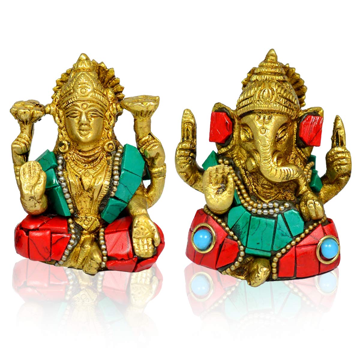 Crystu Brass Ganesh Lakshmi Idol | Pital Ganesha And Laxmi Murti For Pooja Room, Home Decor | Laxmi Statue For Diwali Puja (Pair