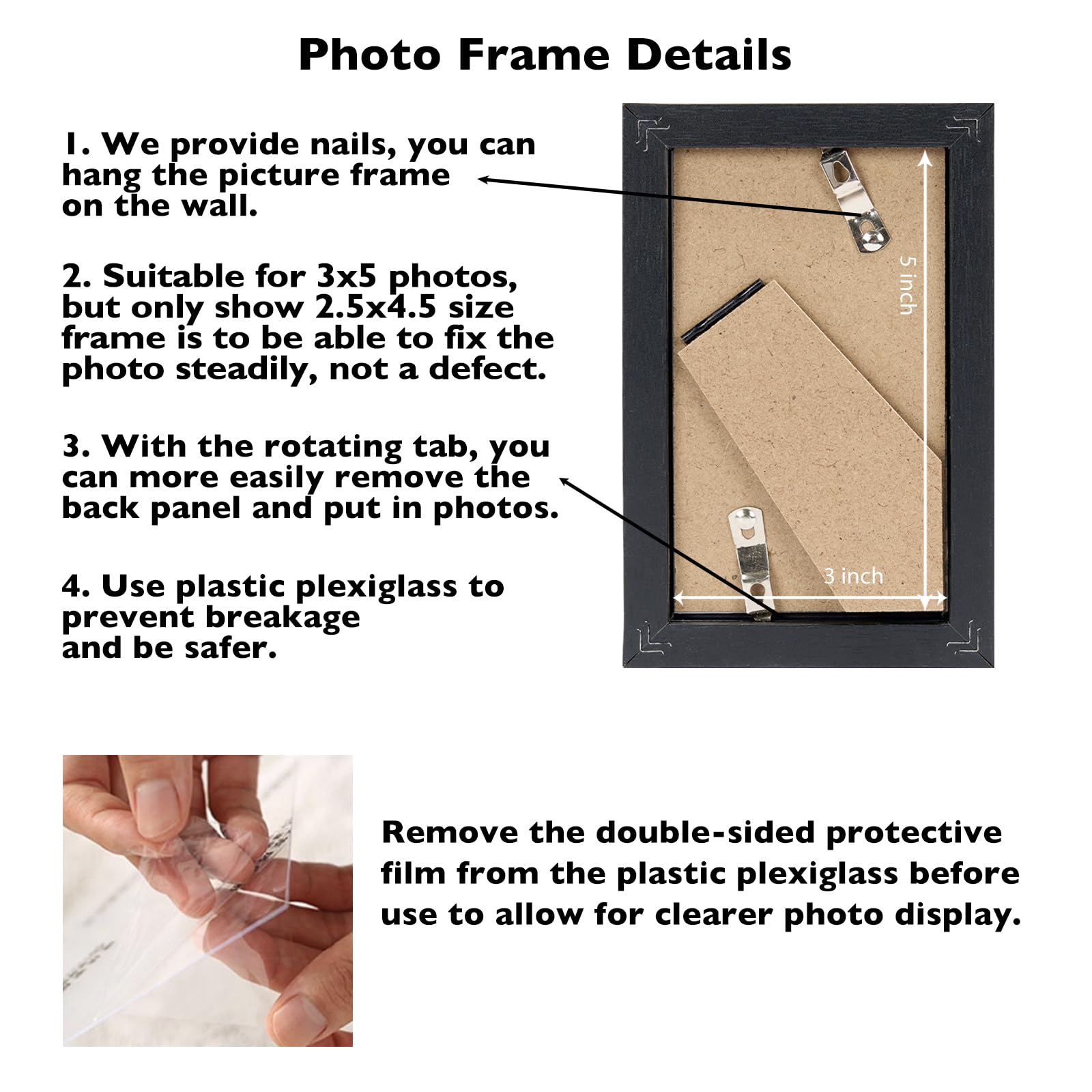 JCJMY 3x5 Picture Frame Set of 4 Black for Tabletop, 3 x 5 Photo Frame with Shatter Resistant Plexiglass, Sturdy 3 by 5 Poster F